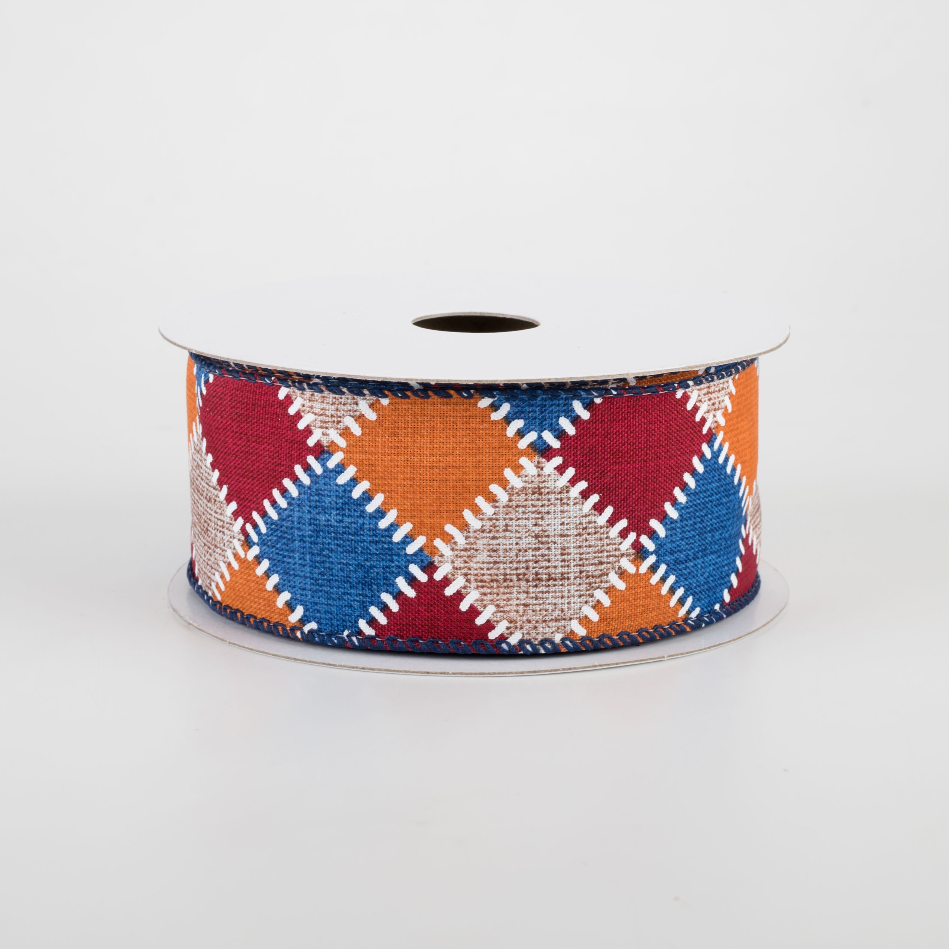 1.5 Inch Natural Stitch Check Ribbon - Blue, Burgundy, Orange (10 Yards) for Gift Wrapping, DIY Crafts, Hair Bows & Party Decorations