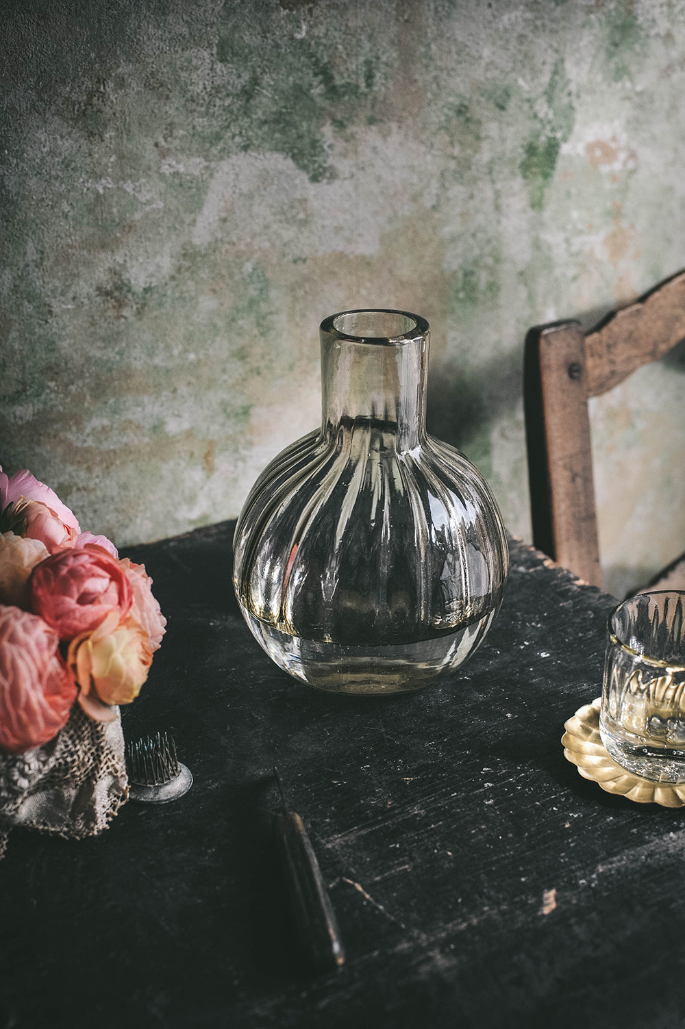 Eco-Friendly Recycled Glass Fluted Carafe Set - 2-Piece Water Pitcher & Drinking Glasses for Home, Kitchen & Party Serving - Perfect for Iced Tea, Lemonade & Cocktails