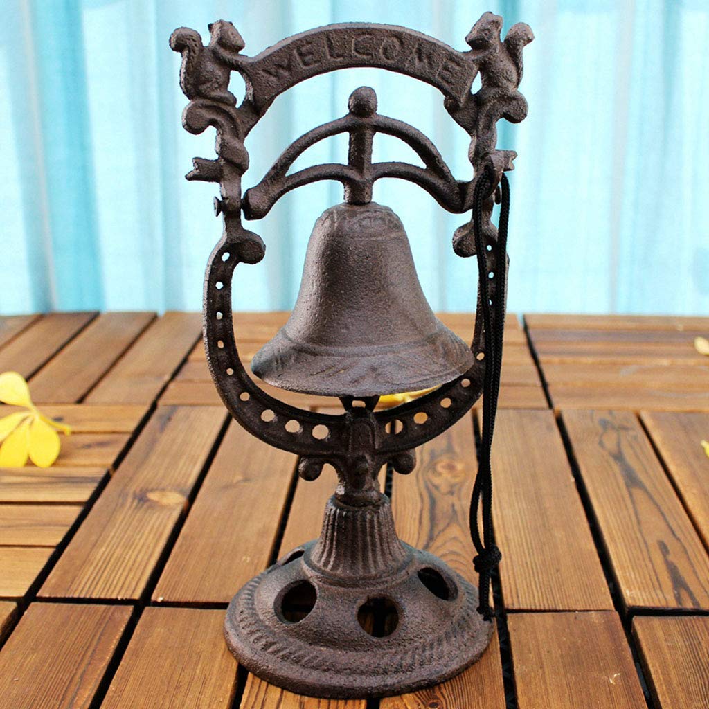 Vintage European Cast Iron Hand Press Bell - Rustic Wrought Iron Table Bell with Squirrel Design - Perfect for Farmhouse Decor, Bar Call Bell & Front Door Welcome Bell