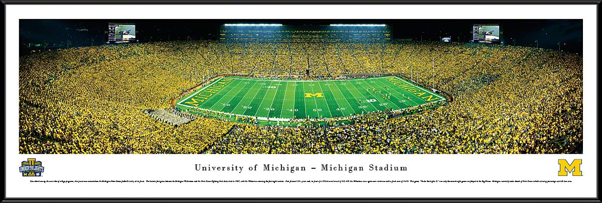 Michigan Football Under The Lights II - Premium Panoramic Posters & Framed Wall Art by Blakeway Panoramas | Perfect for Game Room, Man Cave & College Football Fan Decor