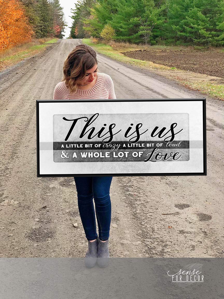 This Is Us Family Wall Art - Framed Canvas Wall Decor for Living Room, Farmhouse Style Housewarming Gift (Light Grey, Black Floating Frame 42x19) - Perfect for Home Decor, New Home Gifts & Cozy Living Spaces