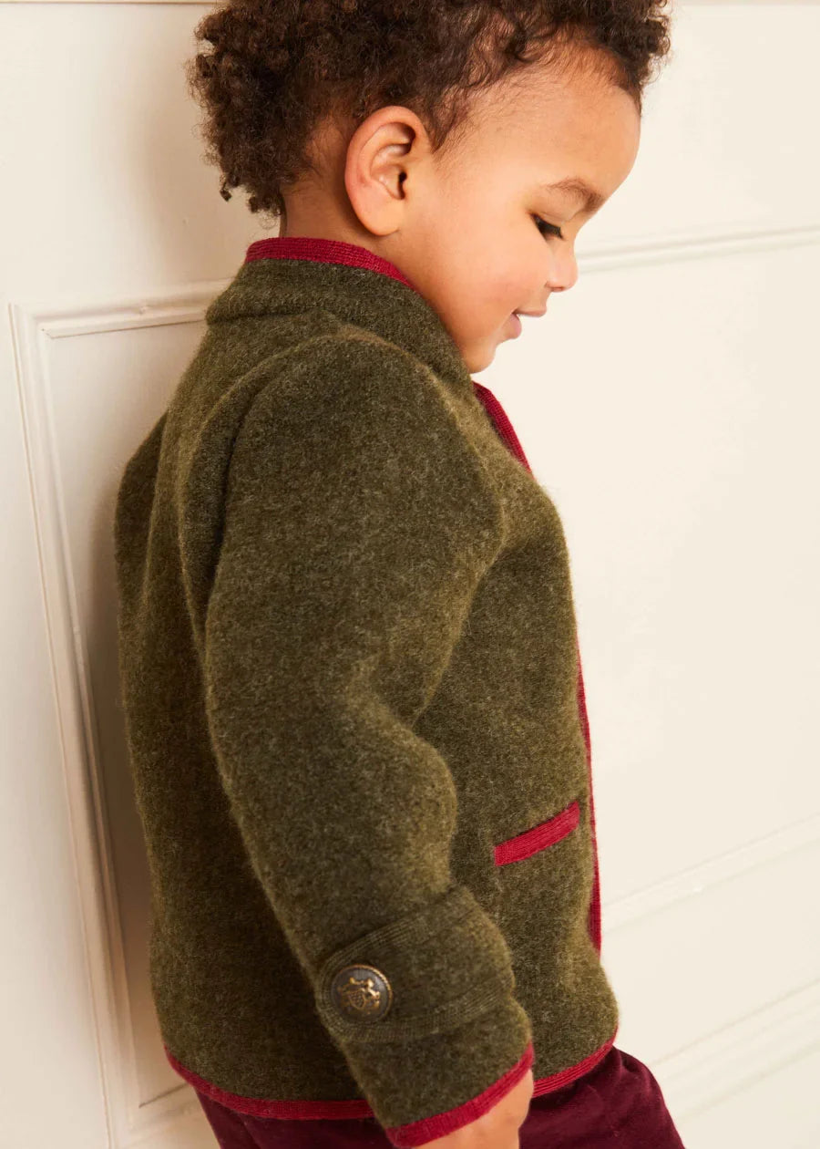 Stylish Green Austrian Single Breasted Contrast Trim Jacket for Kids (18 Months to 10 Years) - Perfect for School, Parties & Special Occasions