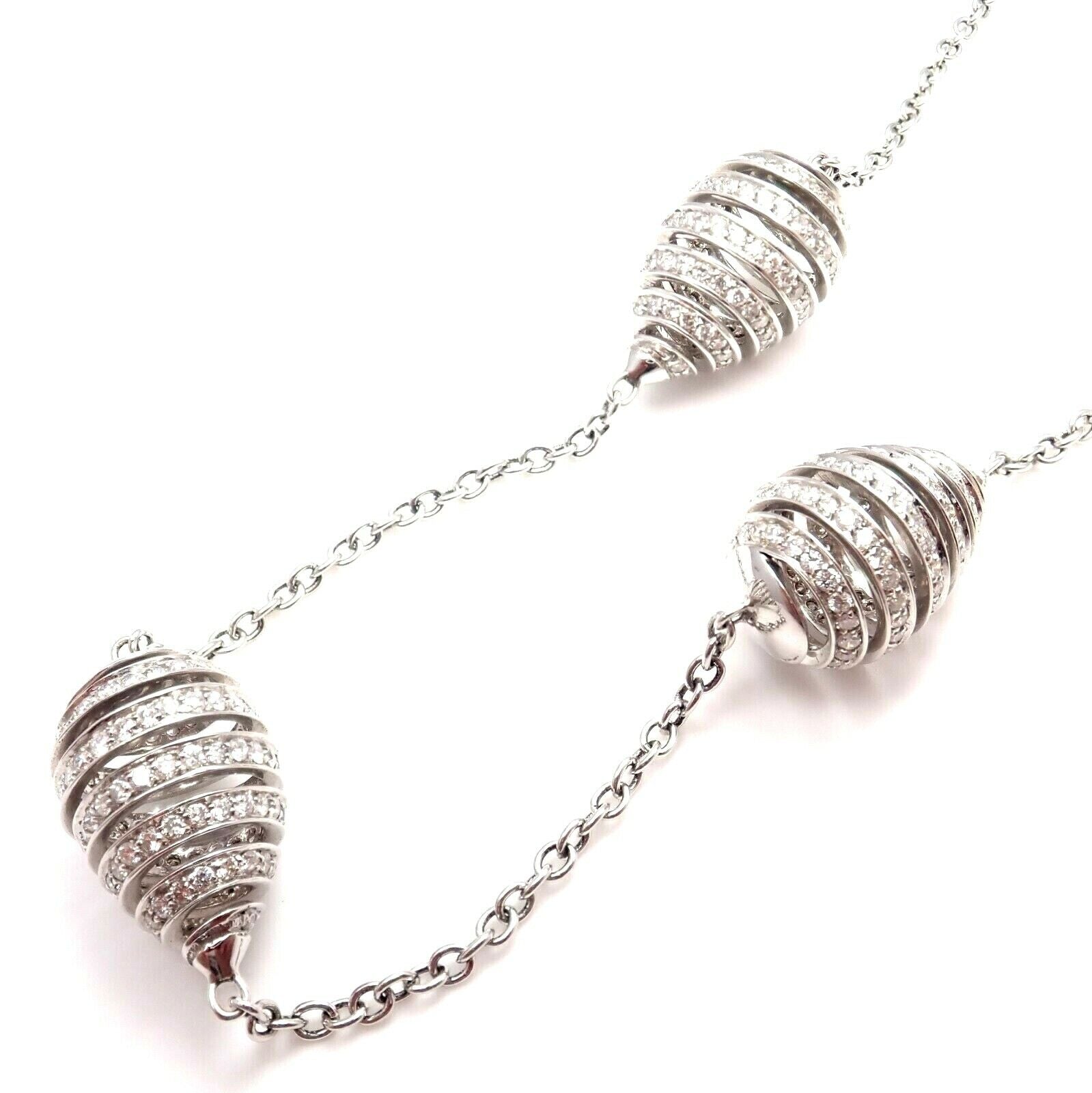 Luxury Damiani 18K White Gold 6ctw Diamond Spiral Teardrop 3 Motif Necklace - Elegant Jewelry for Women, Perfect for Weddings, Anniversaries & Special Occasions