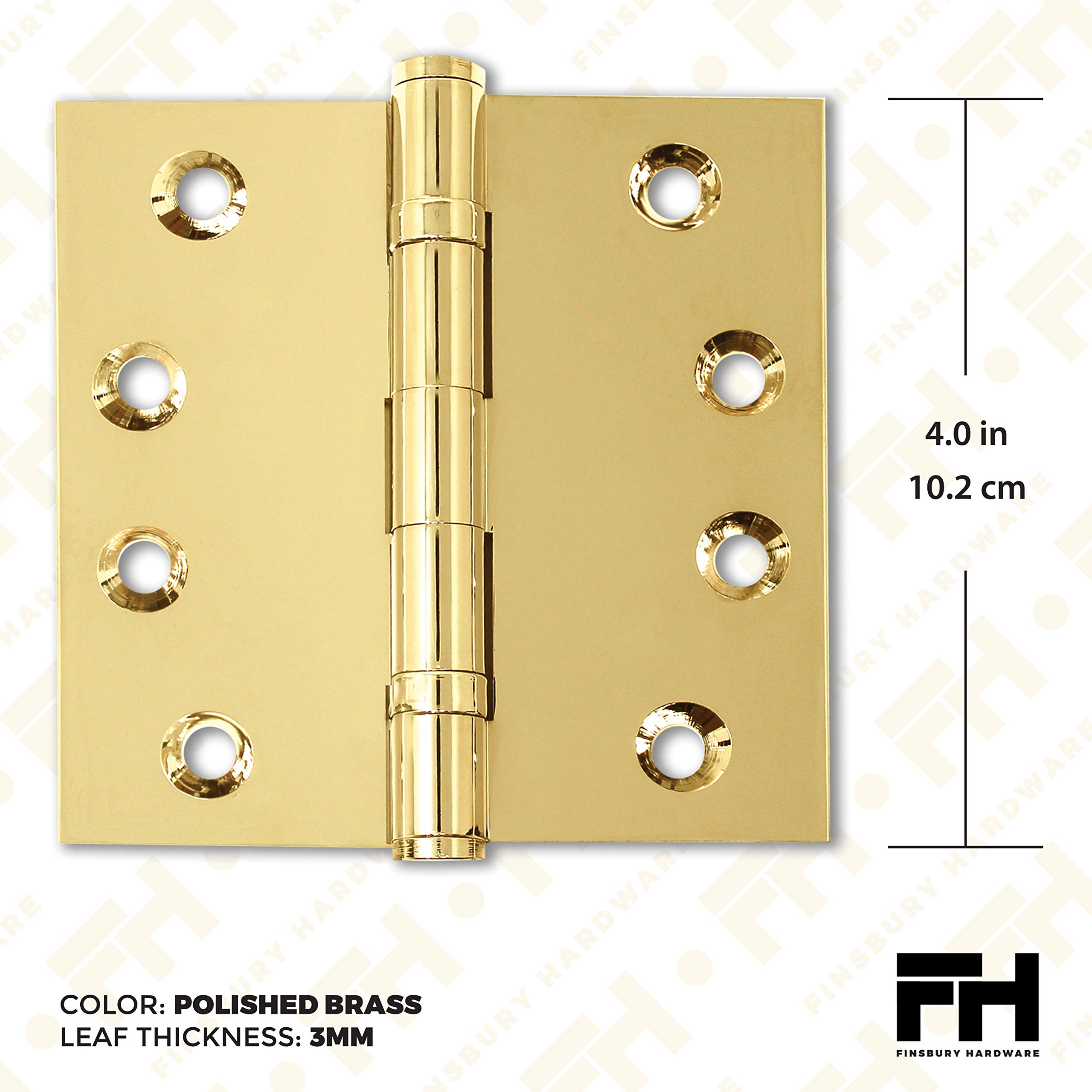 Heavy Duty Solid Brass Door Hinge 4x4 Inch with Ball Bearing - Polished Shiny Gold Finish (Set of 4) - Perfect for Interior/Exterior Doors, Cabinets & Furniture Hardware