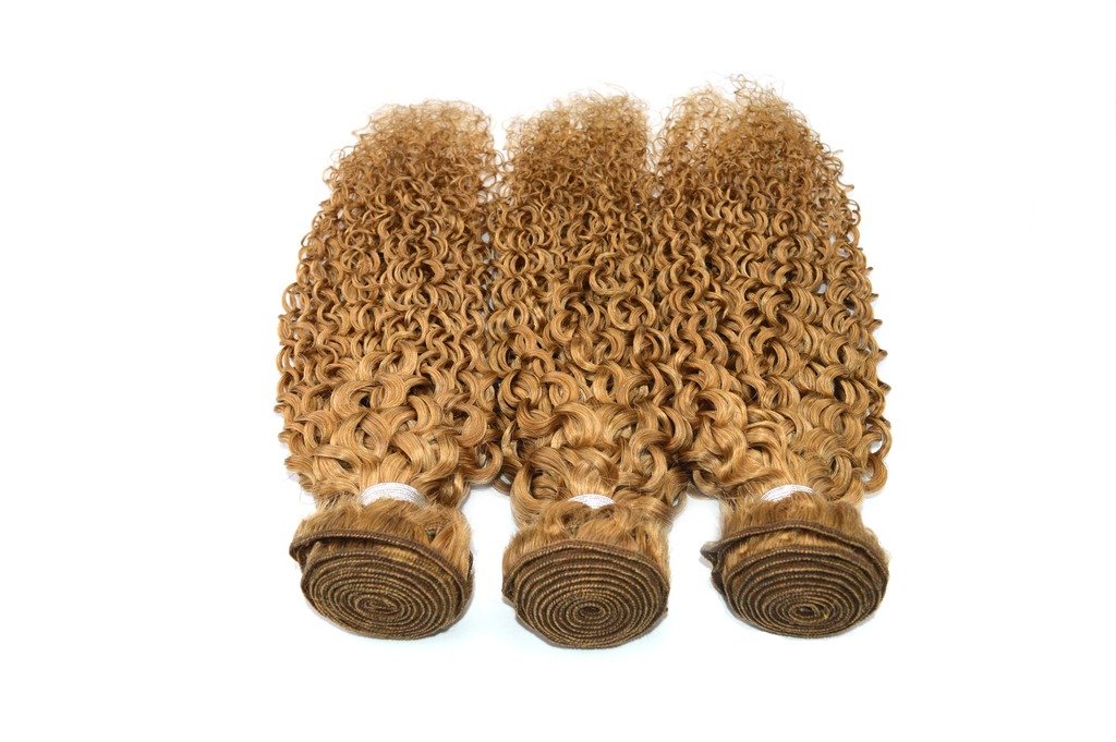 Premium 6A Grade Brazilian Virgin Hair Kinky Curly Human Hair Weave - 3 Bundles 16 Inches #27 Blonde Color - Natural Looking Extensions for Black Women - Perfect for Daily Wear, Parties & Special Occasions