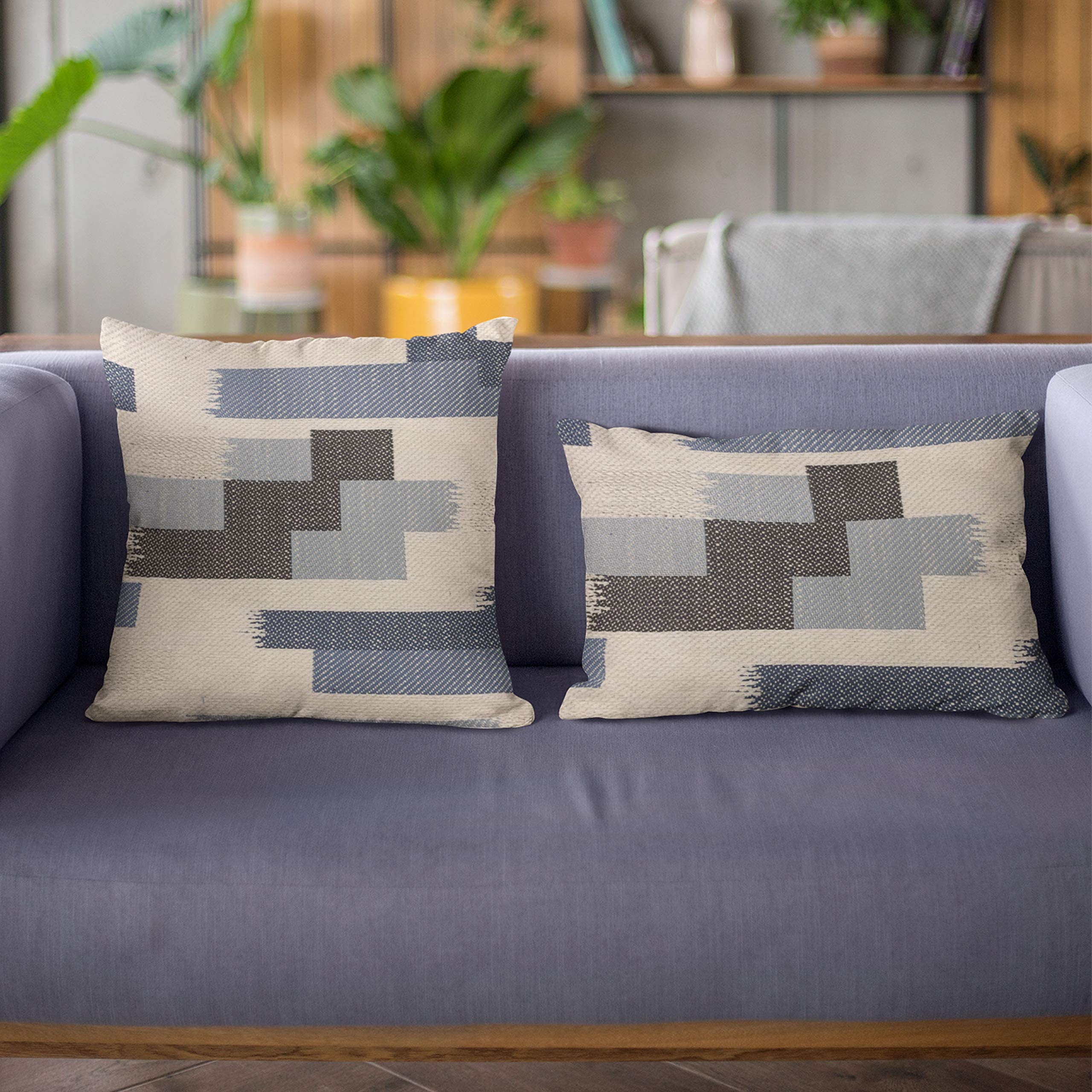 Luxury Blue Plutus Blocks Stripe Throw Pillow 26x26 Inch - Double Sided Decorative Cushion for Sofa, Bed & Living Room
