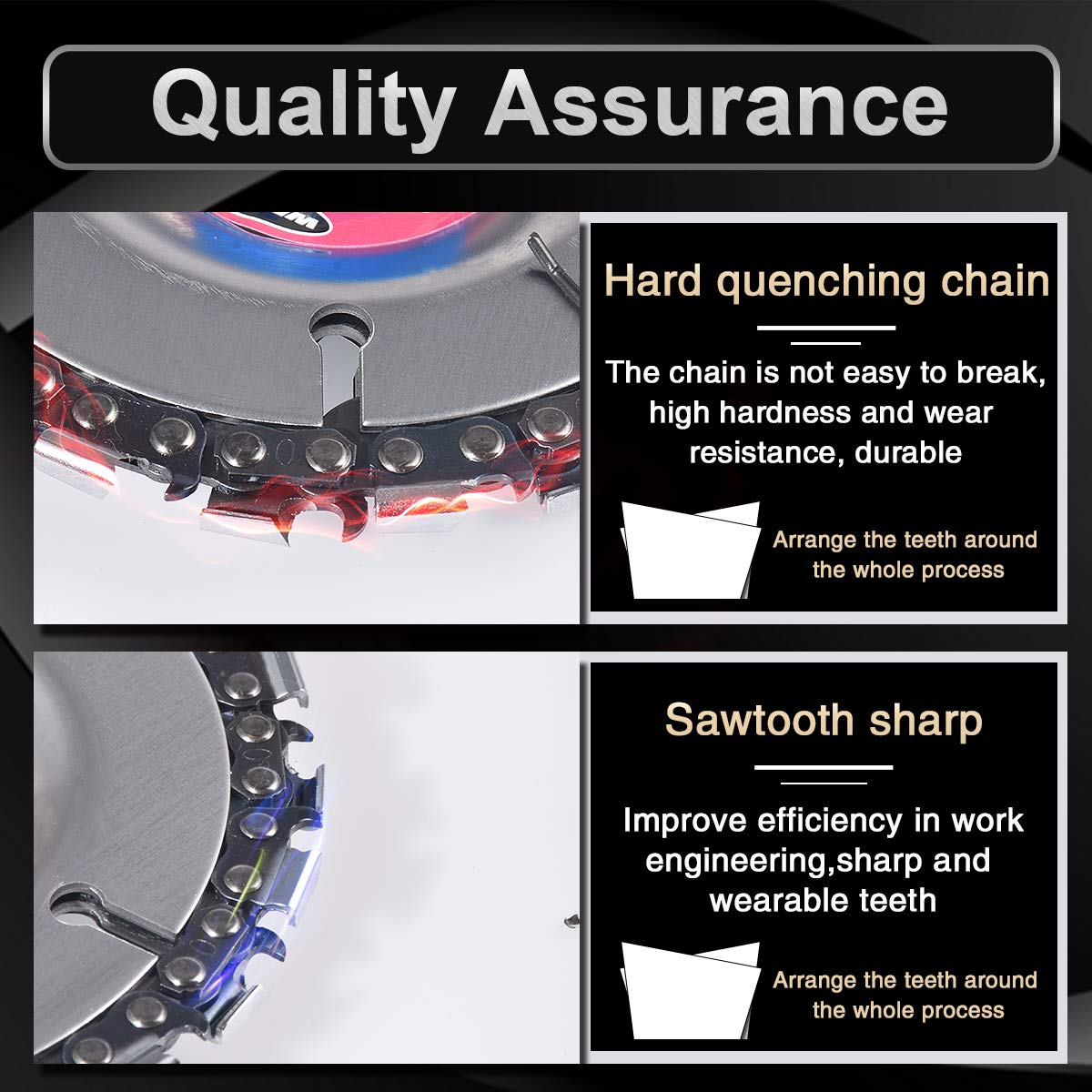 KATUR 4 Inch Angle Grinder Chain Disc - Double Saw Teeth Anti-Kickback Woodcarving Blade, 22 Teeth with 5/8 Inch Arbor - Perfect for Woodworking, DIY Projects & Professional Carving (4 Inch)