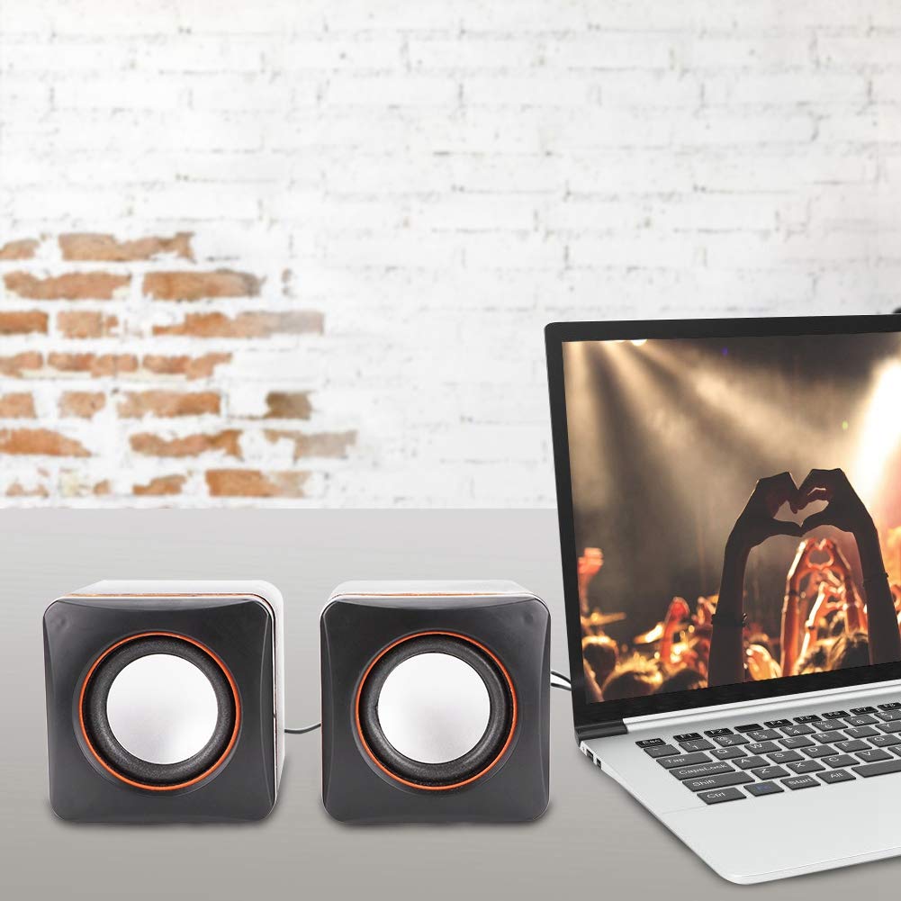 Mini USB Stereo Computer Speaker with 3.5mm Jack - Compact Cube Design for Desktop, Laptop & PC (Dual Track) - Perfect for Home Office, Gaming & Music Listening