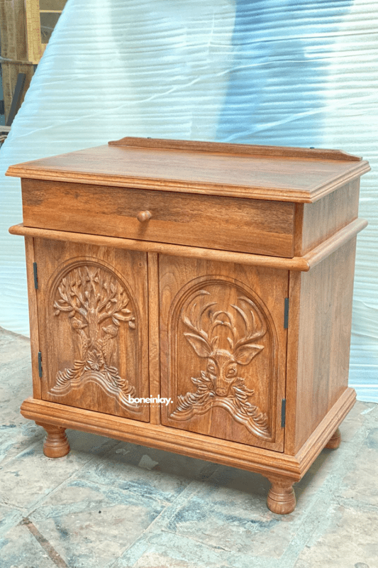 Hand Carved Menagerie Hallway & Entryway Cabinet - Solid Wood Storage Console Table for Entry, Living Room & Foyer Decor