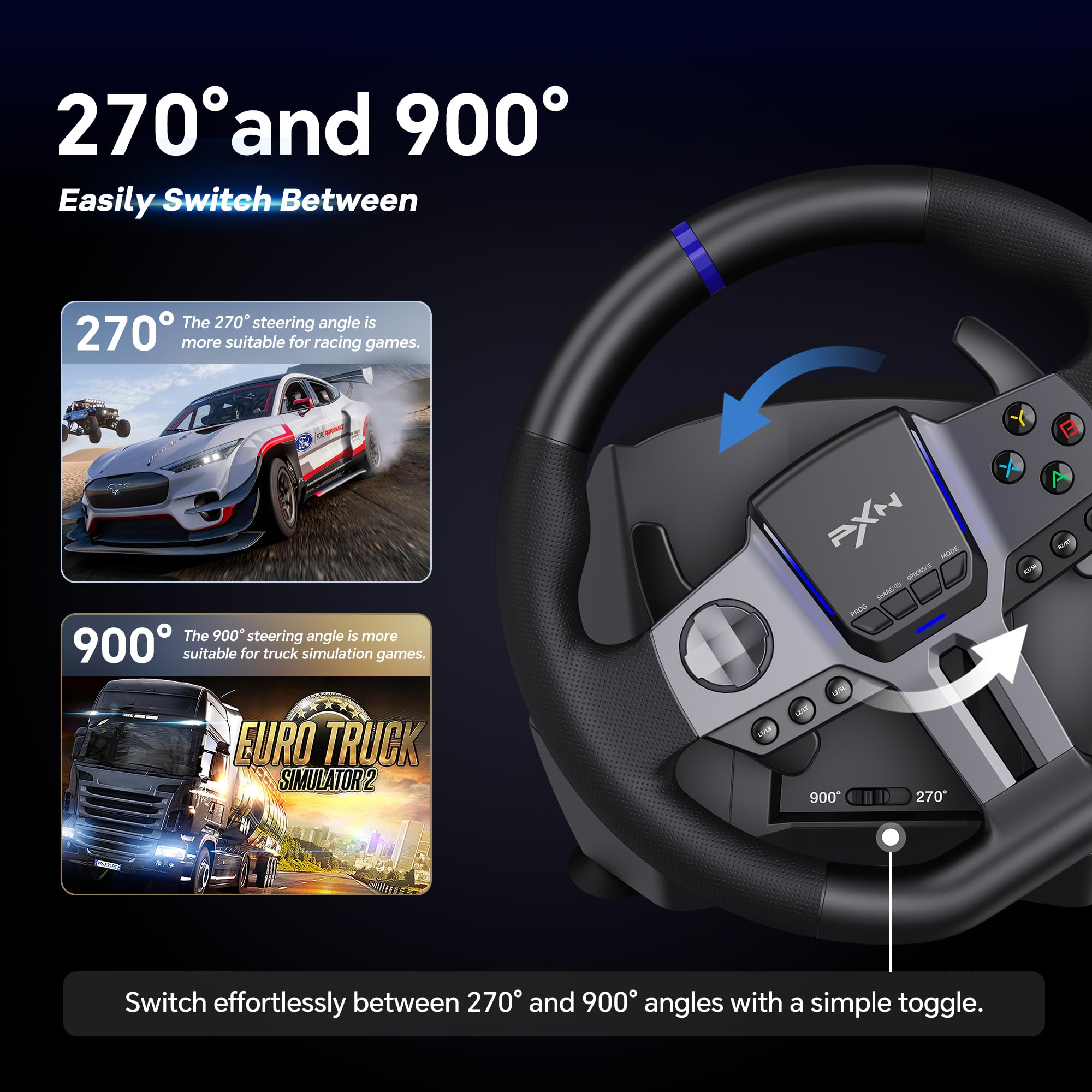 PXN V9 Gen2 Racing Wheel - 270°/900° Adjustable Gaming Steering Wheel with Vibration, Shifter & Pedals for PS4, PS5, PC, Xbox Series X|S - Perfect for Racing Sims & Gaming Setups