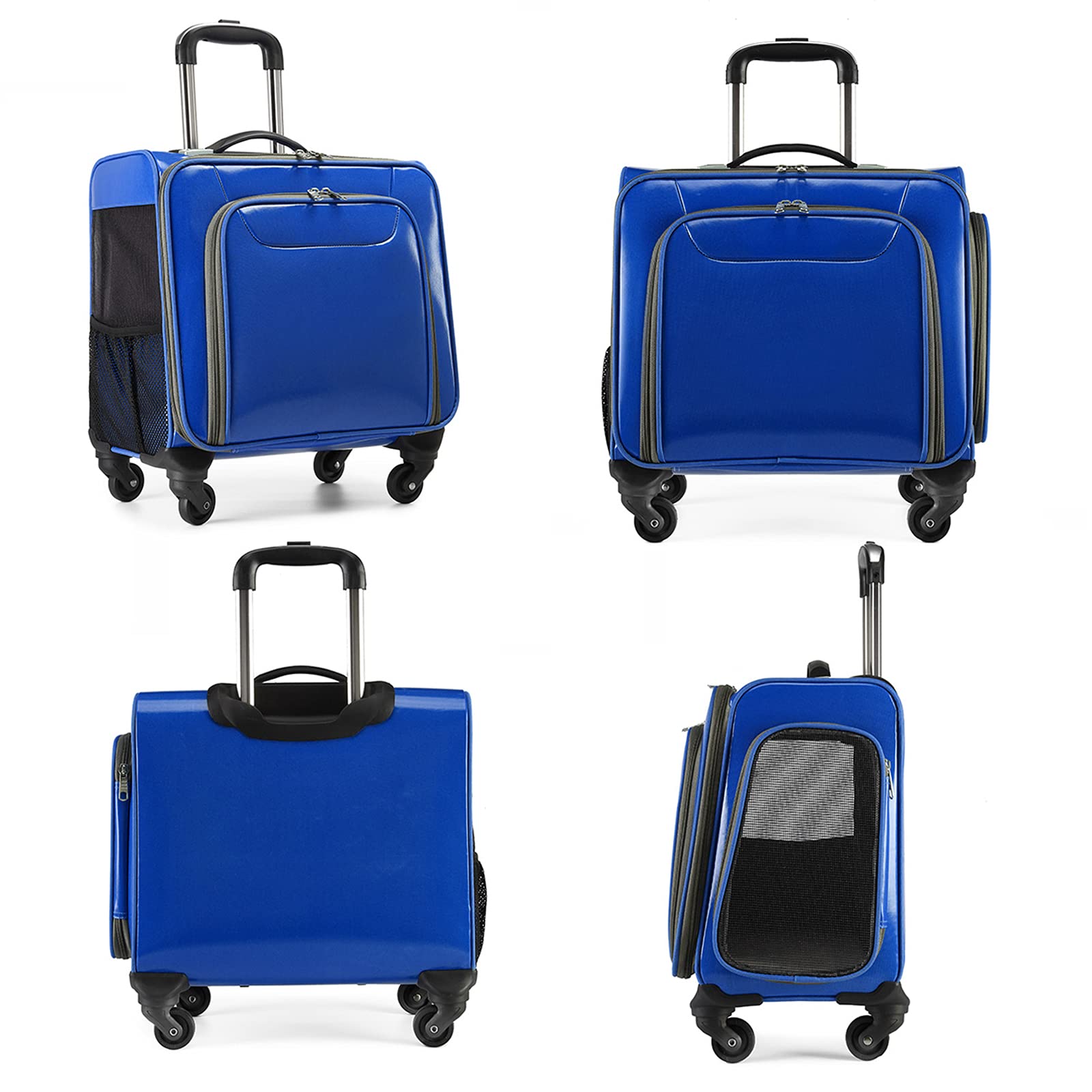 Expandable Pet Rolling Travel Carrier with Wheels - Soft Sided Stroller Bag for Dogs & Cats - Mesh Ventilation Windows & Telescopic Handle - Perfect for Air Travel, Road Trips & Vet Visits
