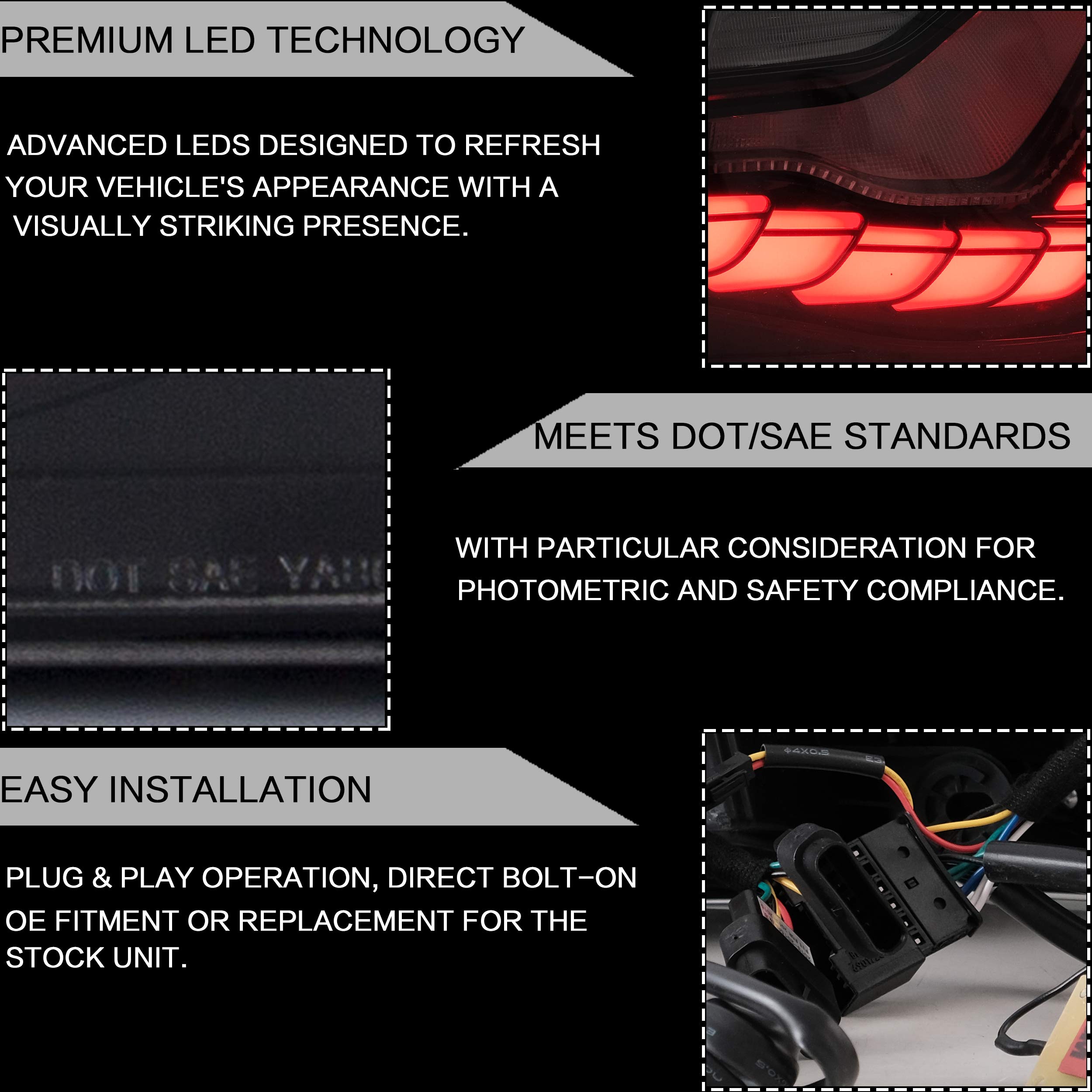 VLAND OLED Tail Lights Assembly for BMW M3 & 3 Series F30 F35 F80 Sedan (2012-2018) - Upgraded Dragon Scale DRL, Sequential Turn Signals, Smoked Lens - Perfect for Night Driving & Car Customization