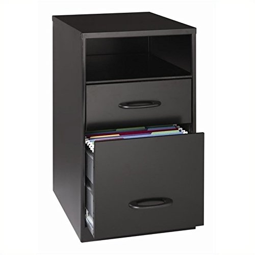 2 Drawer Black File Cabinet with Open Shelf - Heavy Duty Metal Storage for Office, Home, or Classroom Organization