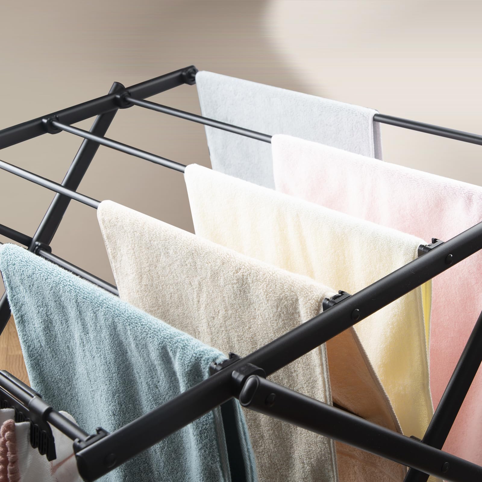 3-Tier Foldable Clothes Drying Rack | Space-Saving Vertical Laundry Rack for Indoor & Outdoor Use | Collapsible & Portable Storage Solution | Perfect for Apartments, Camping & Small Spaces (Pure Black)