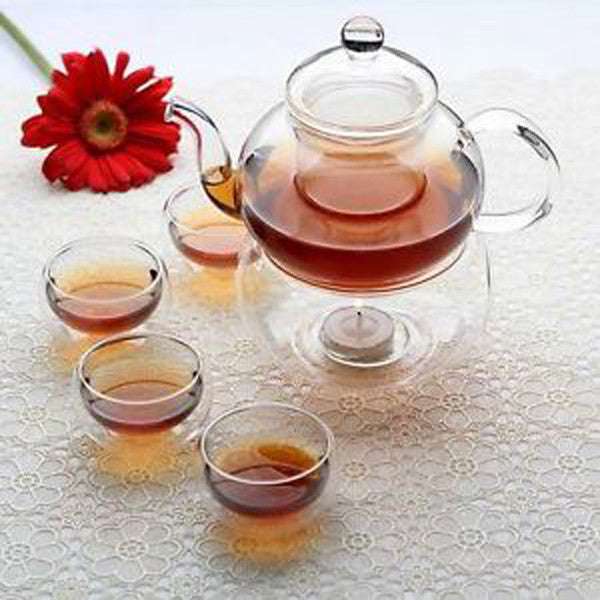10-Piece Wholesale Gongfu Chinese Ceremony Tea Set - 6 Glass Cups with Infuser & Tealight Candle Warmer Pot - Perfect for Home, Office & Traditional Tea Ceremonies
