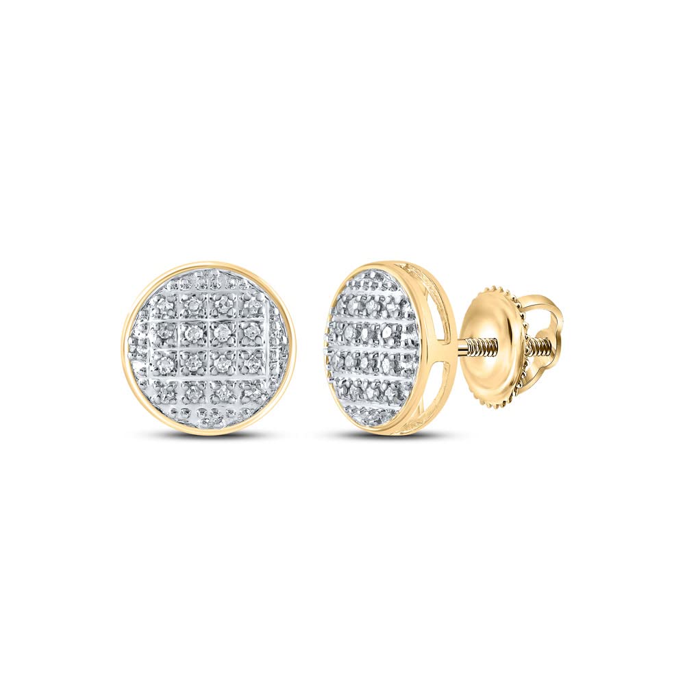 10kt Yellow Gold Men's Round Diamond Cluster Stud Earrings - 1/12 Cttw, Perfect for Gifts, Weddings & Special Occasions