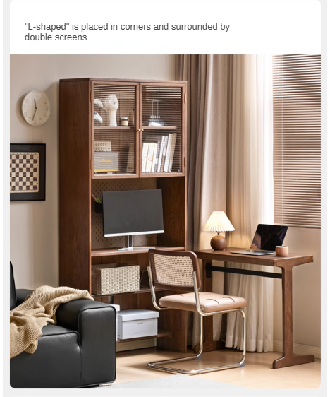 Solid Oak & Black Walnut Wood Computer Desk - Study Table with Bookshelf for Home Office, Gaming & Workspace Organization