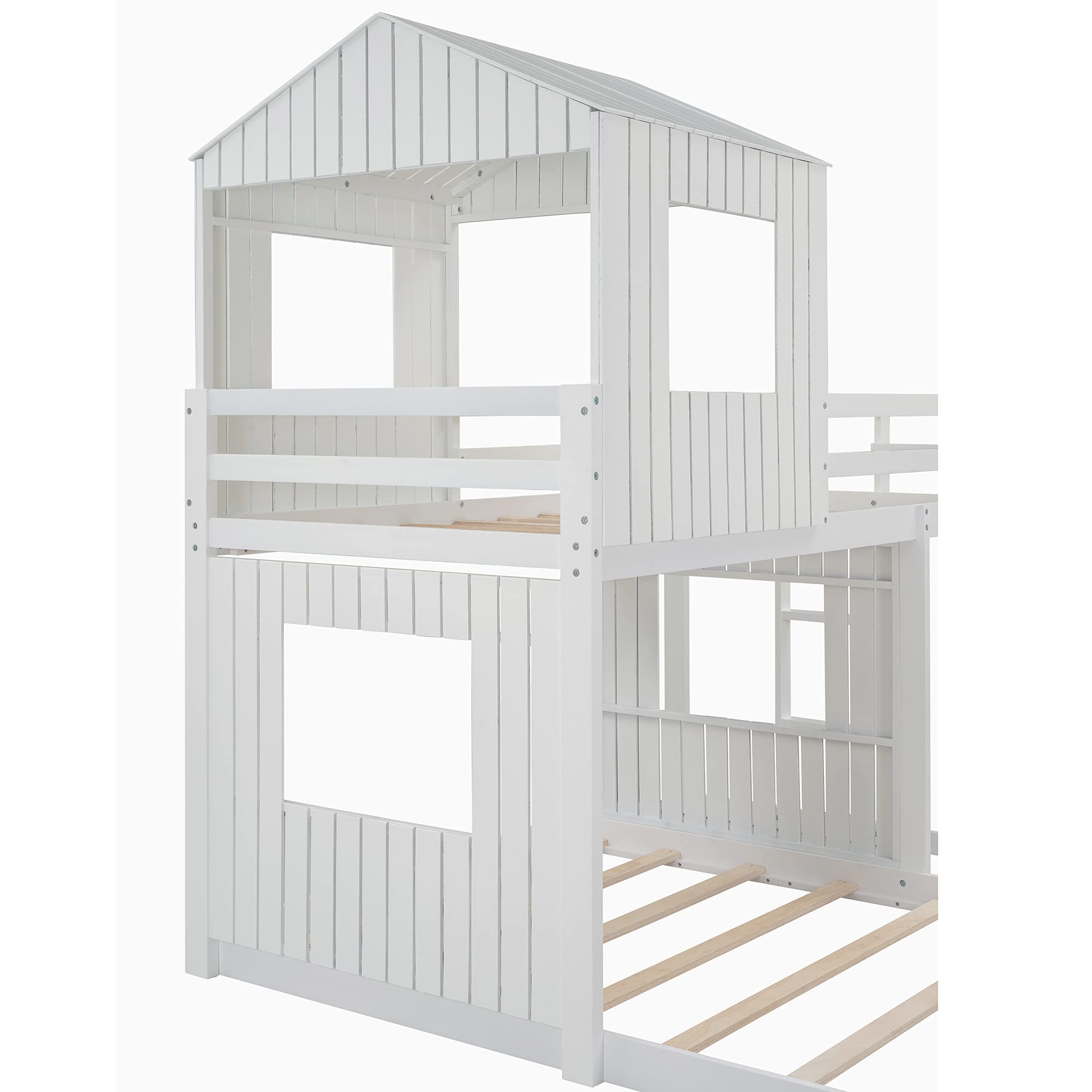 Harper & Bright Twin Over Full Bunk Bed - Wood Playhouse for Kids, White | Space-Saving Kids Room Furniture