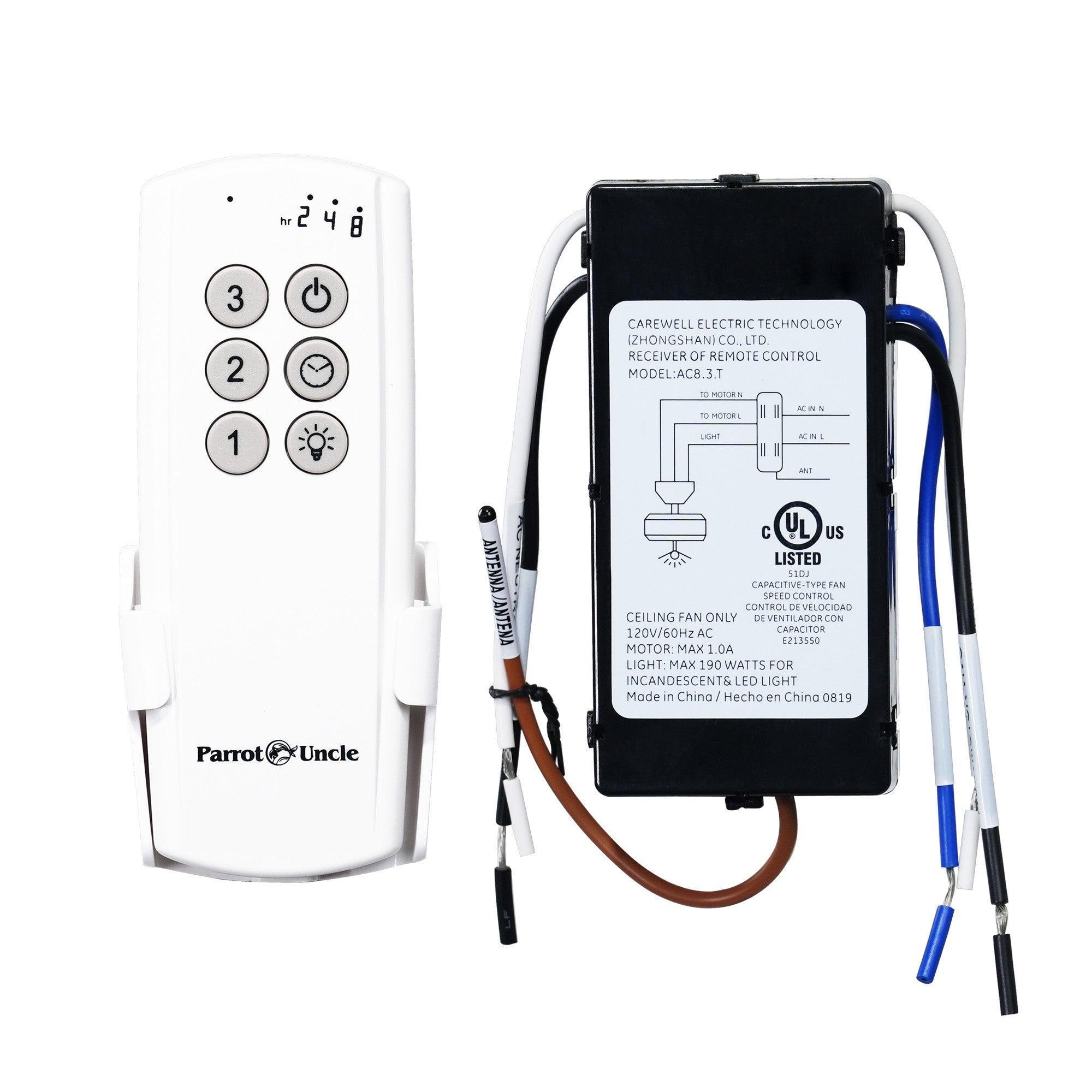 Parrot Uncle GA006 Ceiling Fan Remote Control & Receiver Kit with Wall Holder - Easy Installation for Home, Office, and Bedroom Cooling