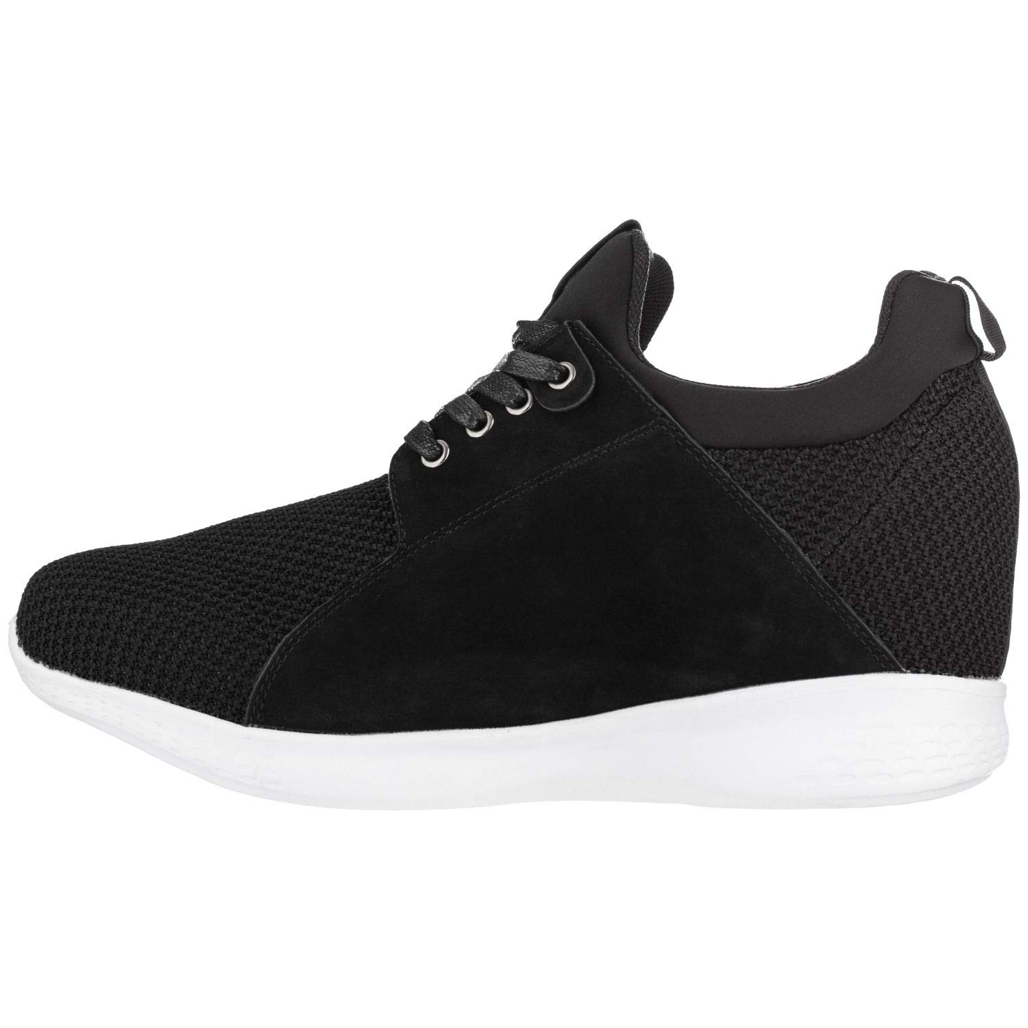 CALTO Men's Invisible Height Increasing Elevator Sneakers - Black Mesh Breathable Lace-up Fashion Shoes - 3.2 Inches Taller - Lightweight Comfortable Walking Shoes for Work, Dating & Daily Wear - Size 11 D(M) US