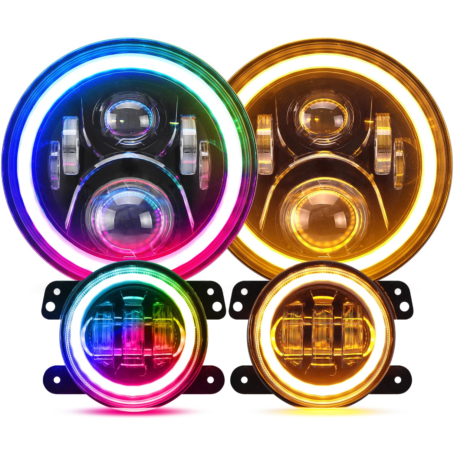 SUPAREE 7 Inch Round RGB LED Headlight Fog Lights with Amber Turn Signal - DOT Approved Halo Light for Jeep Wrangler JK JKU TJ LJ (1997-2017) - Off-Road Adventure & Night Driving Upgrade