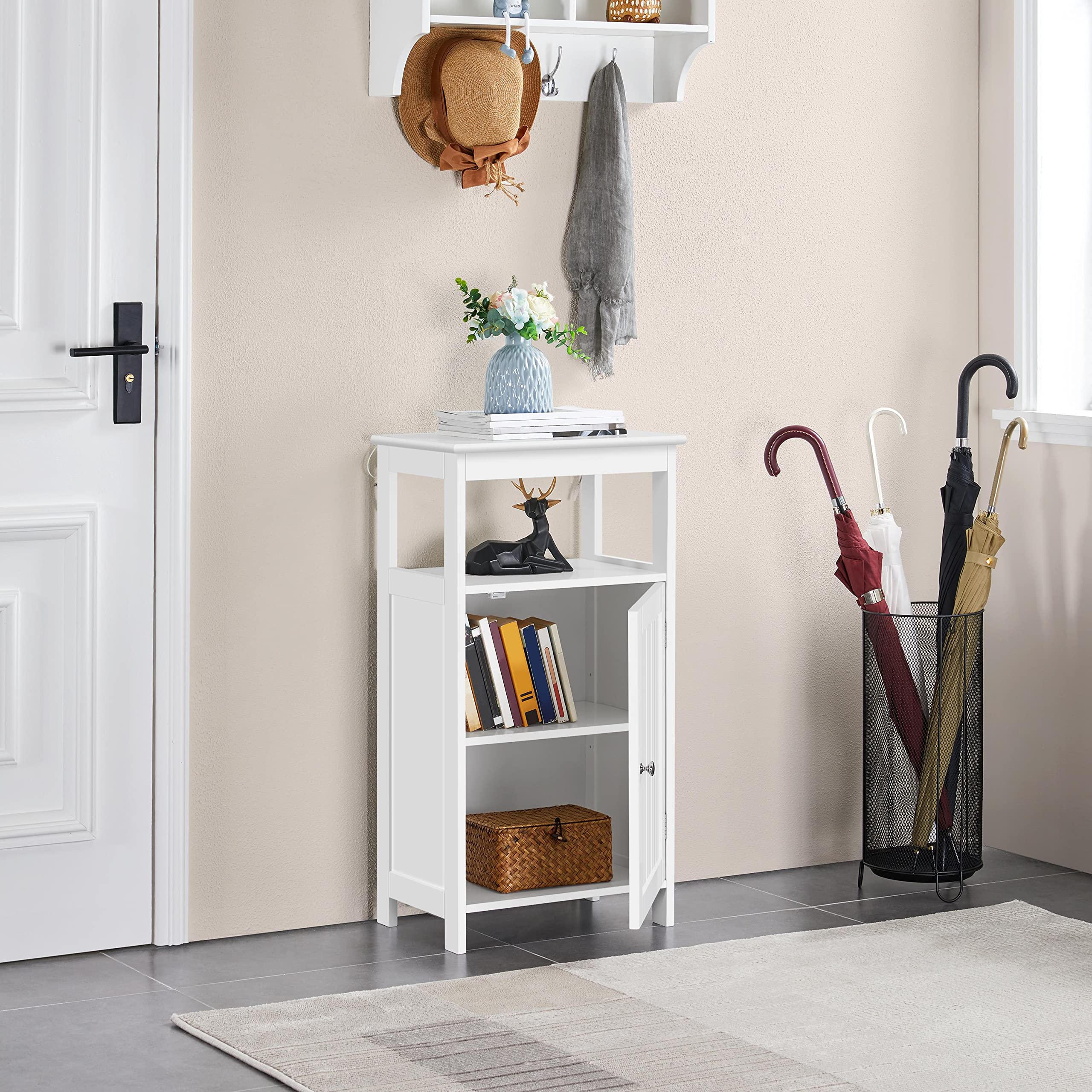 Topeakmart 4-Tier Bathroom Storage Cabinet - White Free Standing Organizer with Adjustable Shelves, Single Door Design for Small Spaces (18