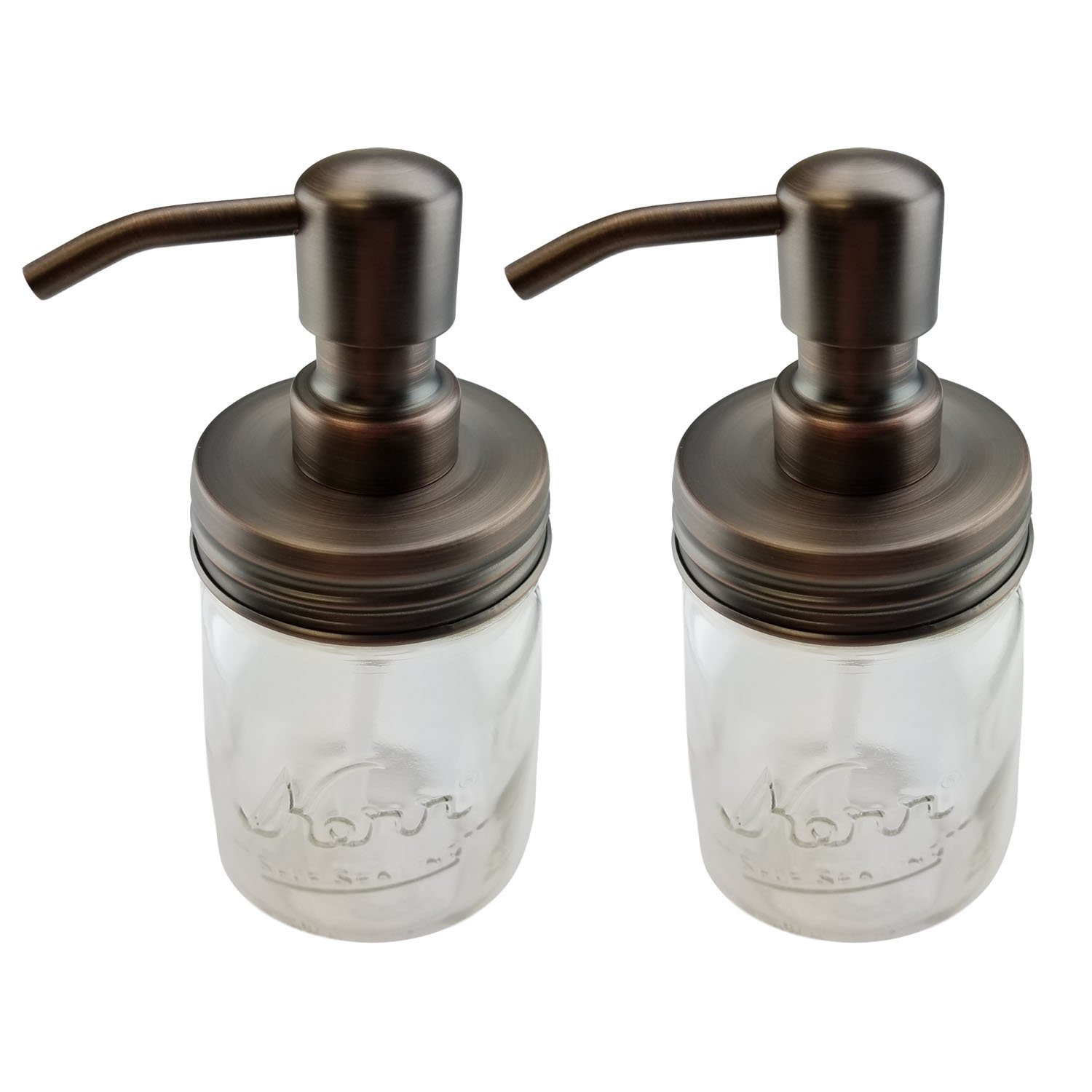 Oil Rubbed Bronze Mason Jar Soap Dispenser Lids - Rustproof Stainless Steel Bathroom & Kitchen Accessories (2 Pack, Jar Not Included) - Perfect for Farmhouse Sinks, Vintage Decor & DIY Projects