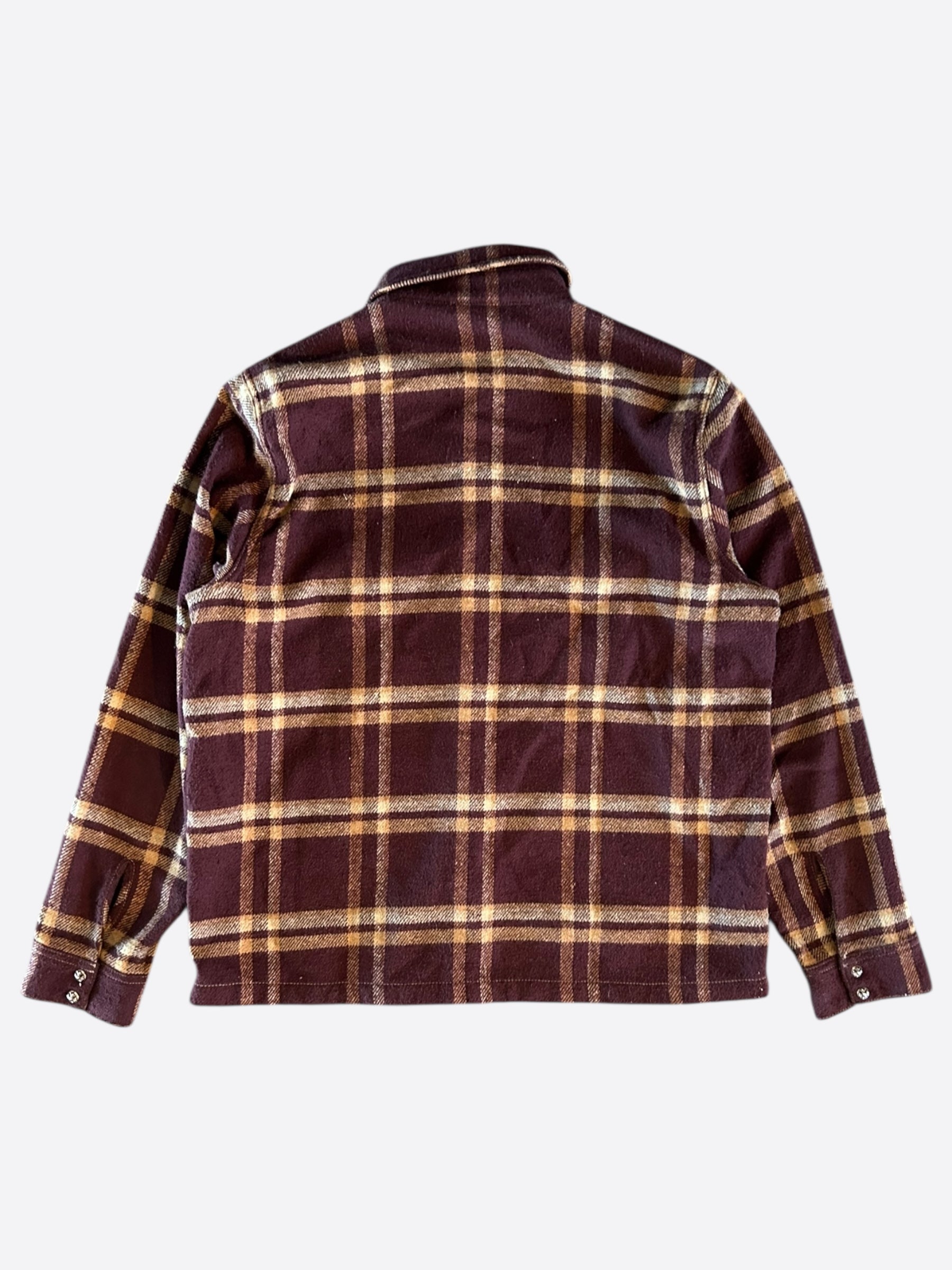 Chrome Hearts Burgundy & Yellow Plaid Jacket for Men | Stylish Vintage Flannel Shirt | Perfect for Casual Outfits & Streetwear Fashion