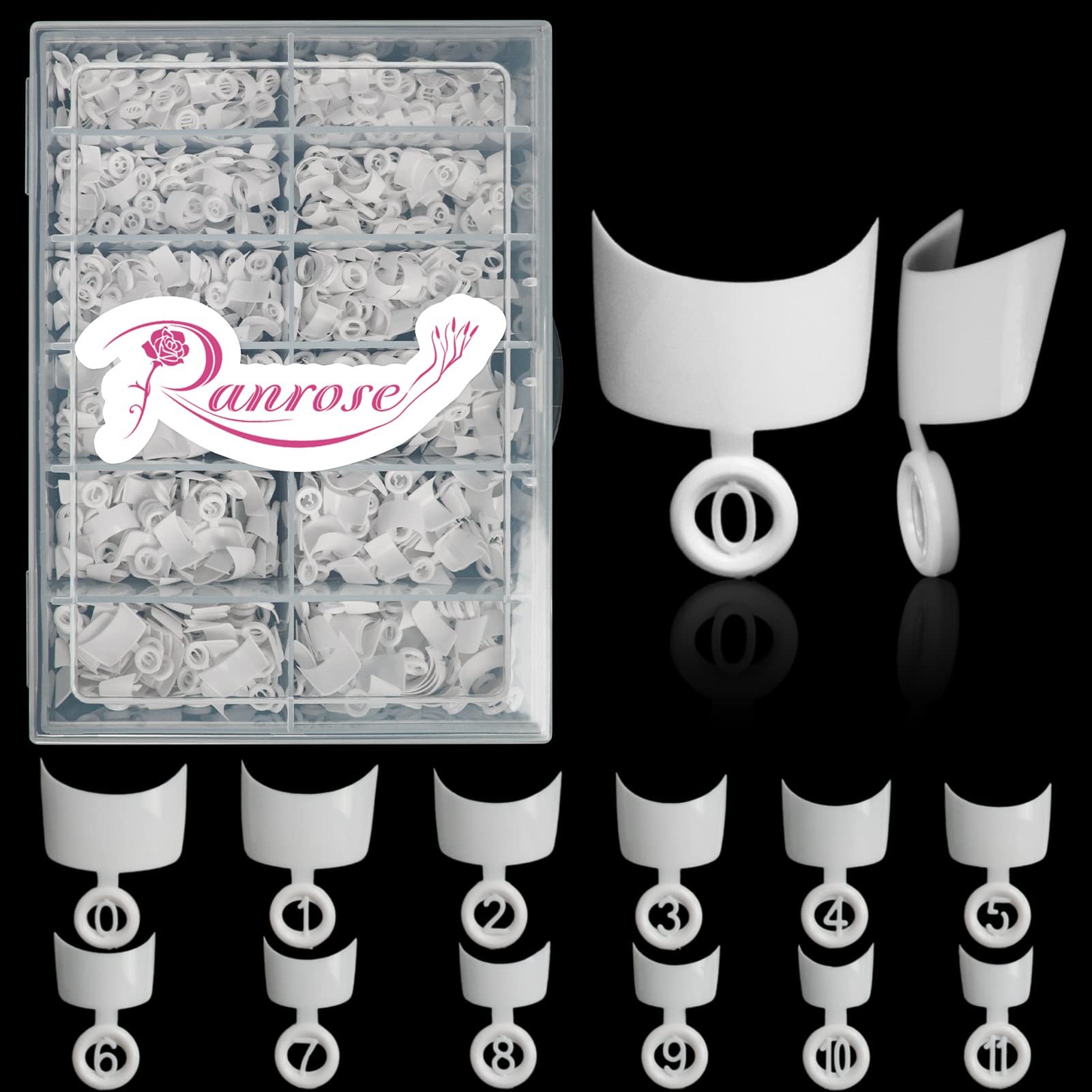 Ranrose 600PCS Short French Style False Nails - Half Cover Acrylic Nail Tips in White, 12 Sizes with Storage Box | Perfect for Salon, Home Manicure & Special Occasions