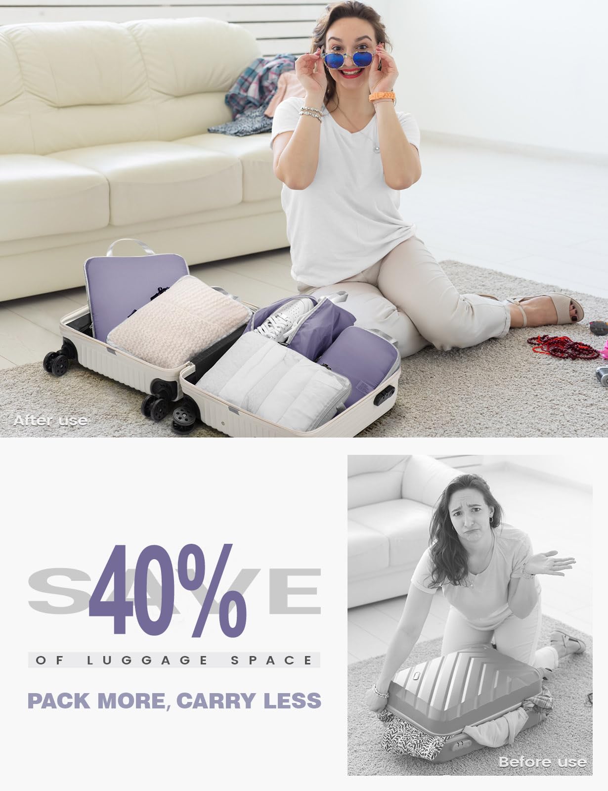 Clear Mesh Compression Packing Cubes for Suitcases - 4-Piece Travel Organizer Set with Shoe Bag | Perfect for Business Trips, Vacations & Weekend Getaways