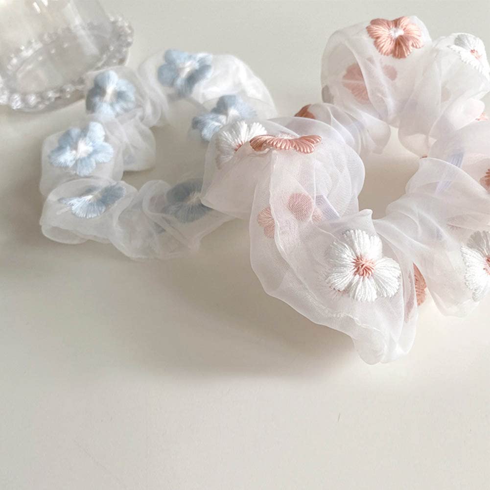 10 Pcs Sakura Flower Hair Scrunchies - Soft Elastic Hair Bands & Ponytail Holders for Women & Girls - Perfect for School, Work, Gym & Everyday Use