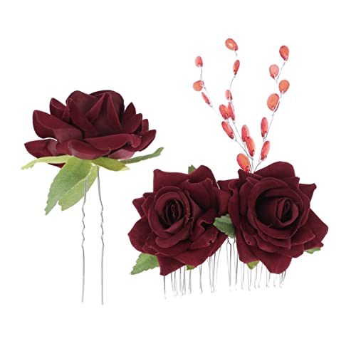 Lurrose Red Rose Hair Clip - 2 Pcs Floral Hairpins for Women & Girls, Bridesmaid Wedding Hair Accessories, Party Photo Props | Perfect for Weddings, Prom, Photo Shoots & Special Occasions