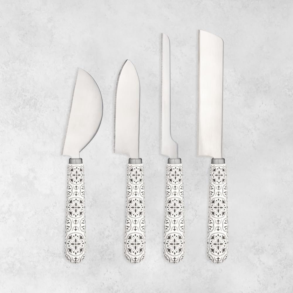 4-Piece Ceramic Tile Handle Cheese Knife Set - Stainless Steel Blades for Hard & Soft Cheese, Bread, Charcuterie Boards & Entertaining | Perfect for Dinner Parties, Wine Tastings & Gourmet Cheese Platters