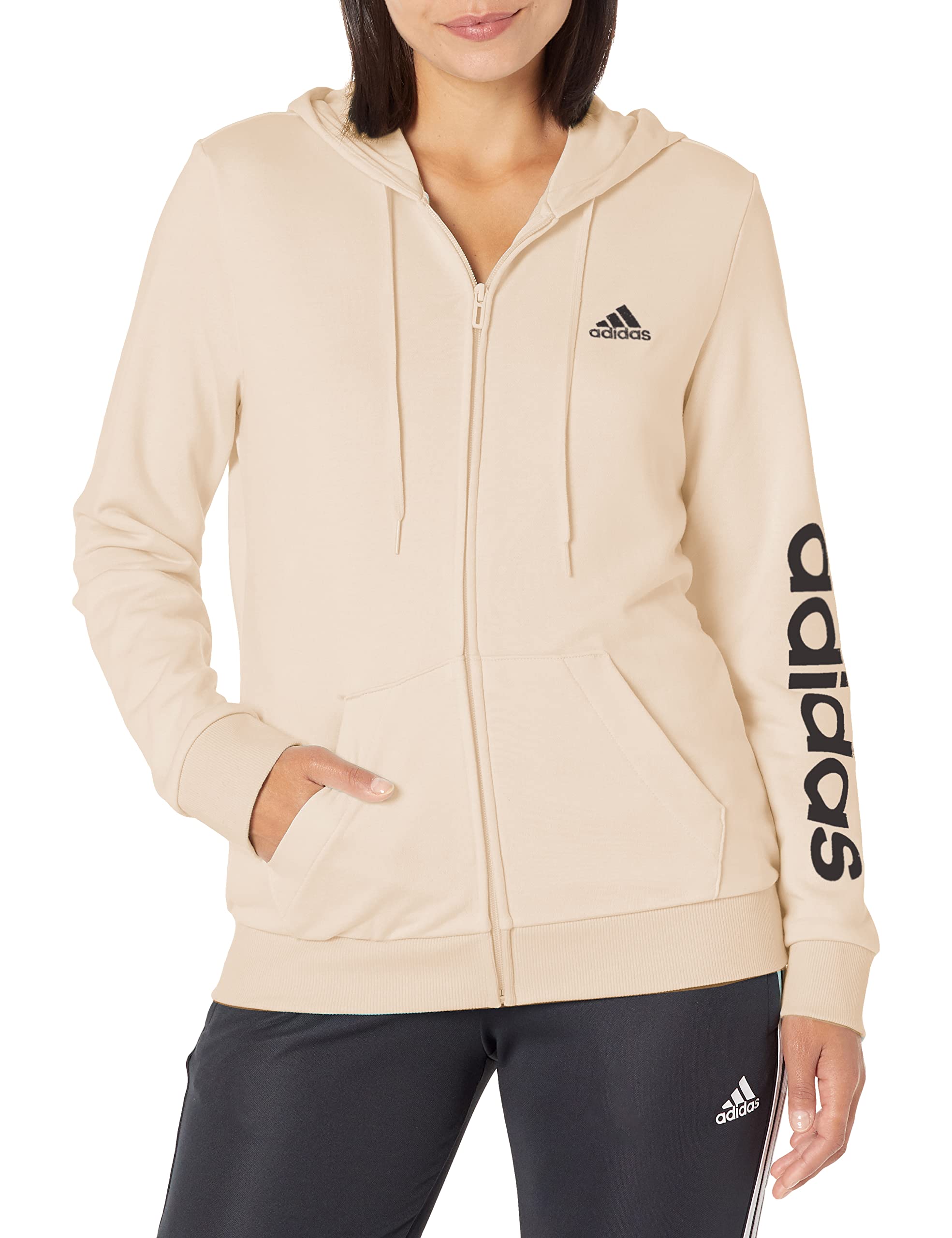 adidas Women's Essentials Logo Full-Zip Hoodie Sweatshirt - Lightweight Fleece Jacket for Casual Wear, Gym, Running & Outdoor Activities