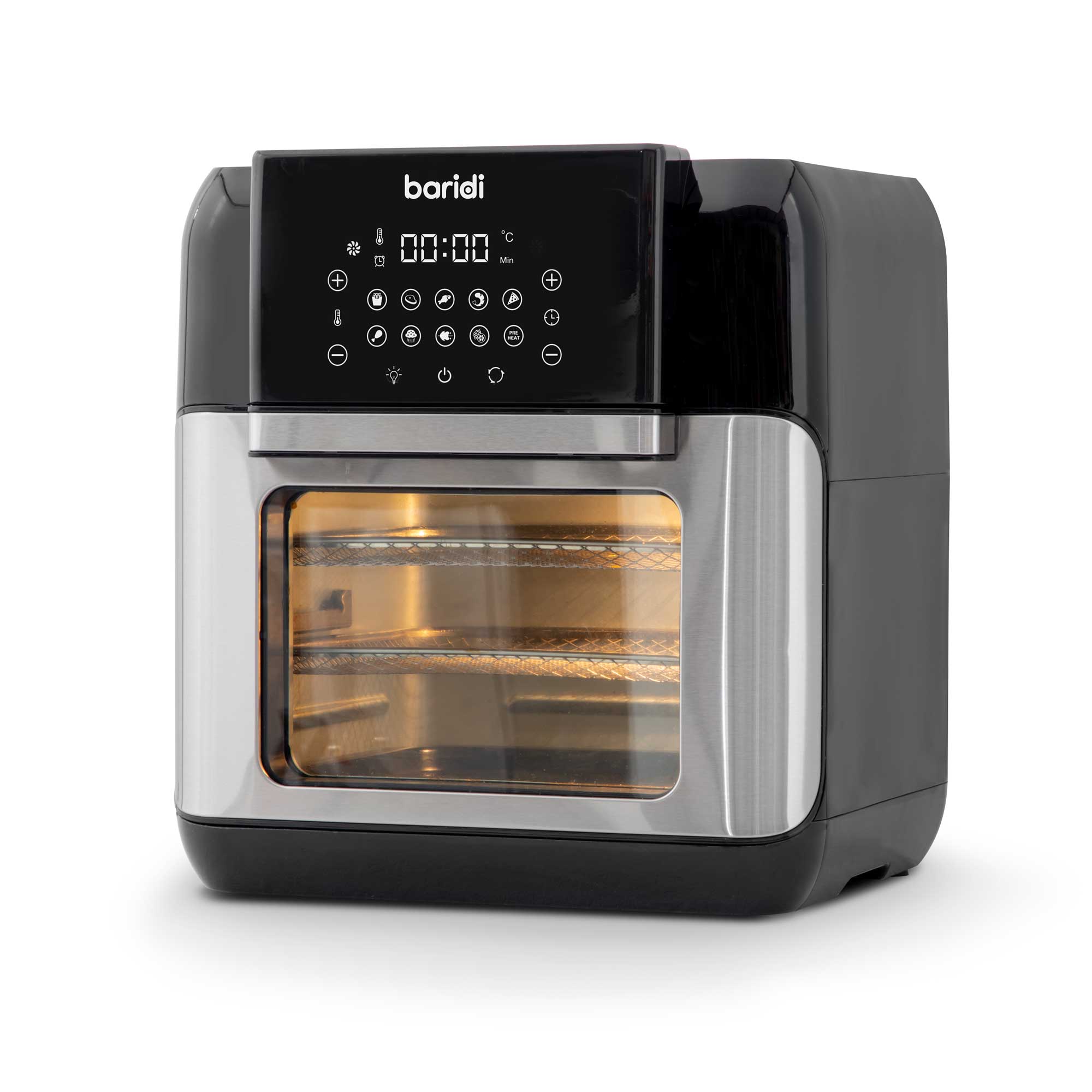 Baridi 12L Air Fryer and Rotisserie Combo - 1500W Digital Air Fryer with 10 Preset Functions, Black & Silver (DH170) - Perfect for Healthy Cooking, Crispy Fried Chicken, and Rotisserie Meals at Home