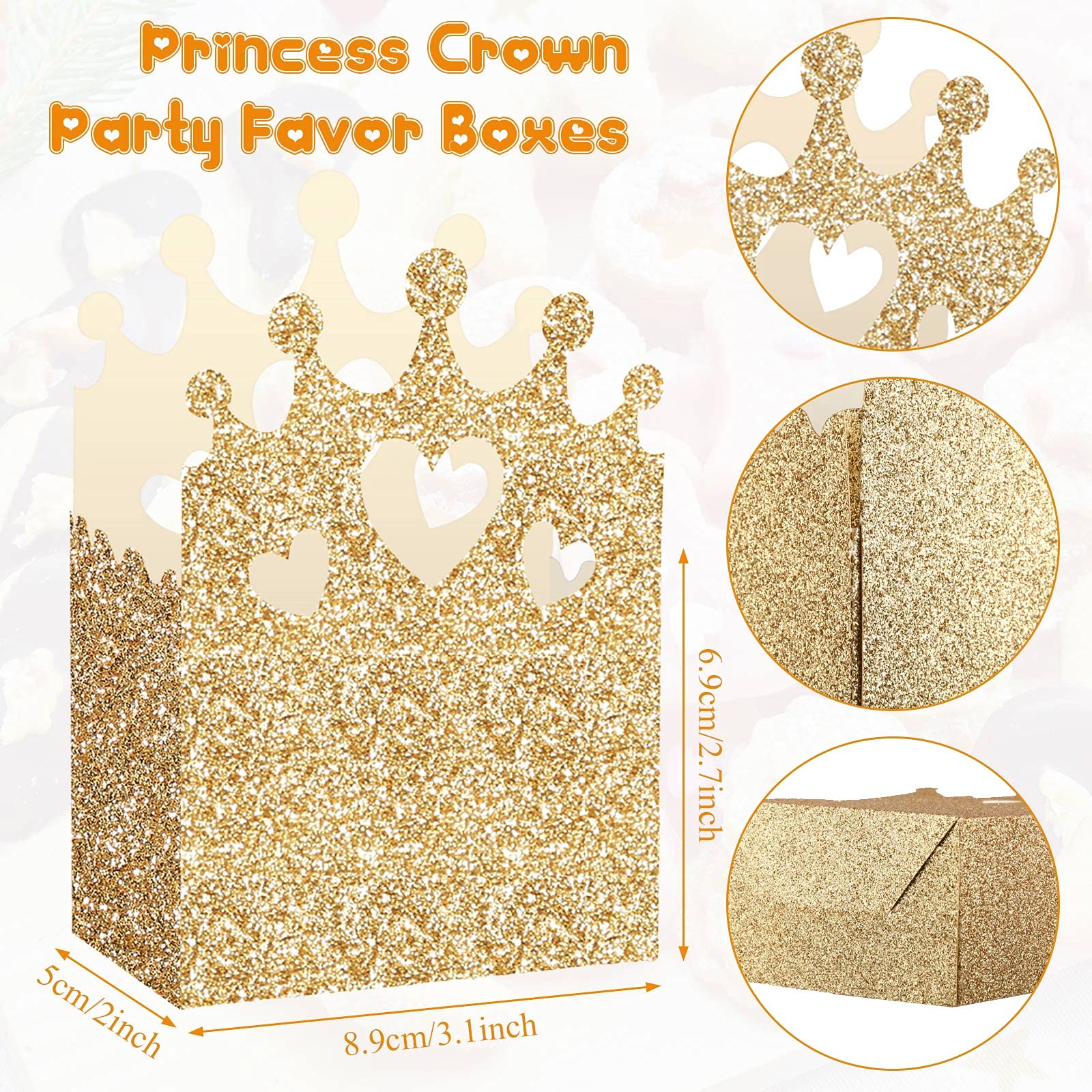 20-Piece Glitter Princess Crown Boxes - Gold Party Favor Candy Boxes for Wedding, Birthday & Baby Shower Supplies | Perfect for Royal-Themed Events, Princess Parties & Gift Packaging