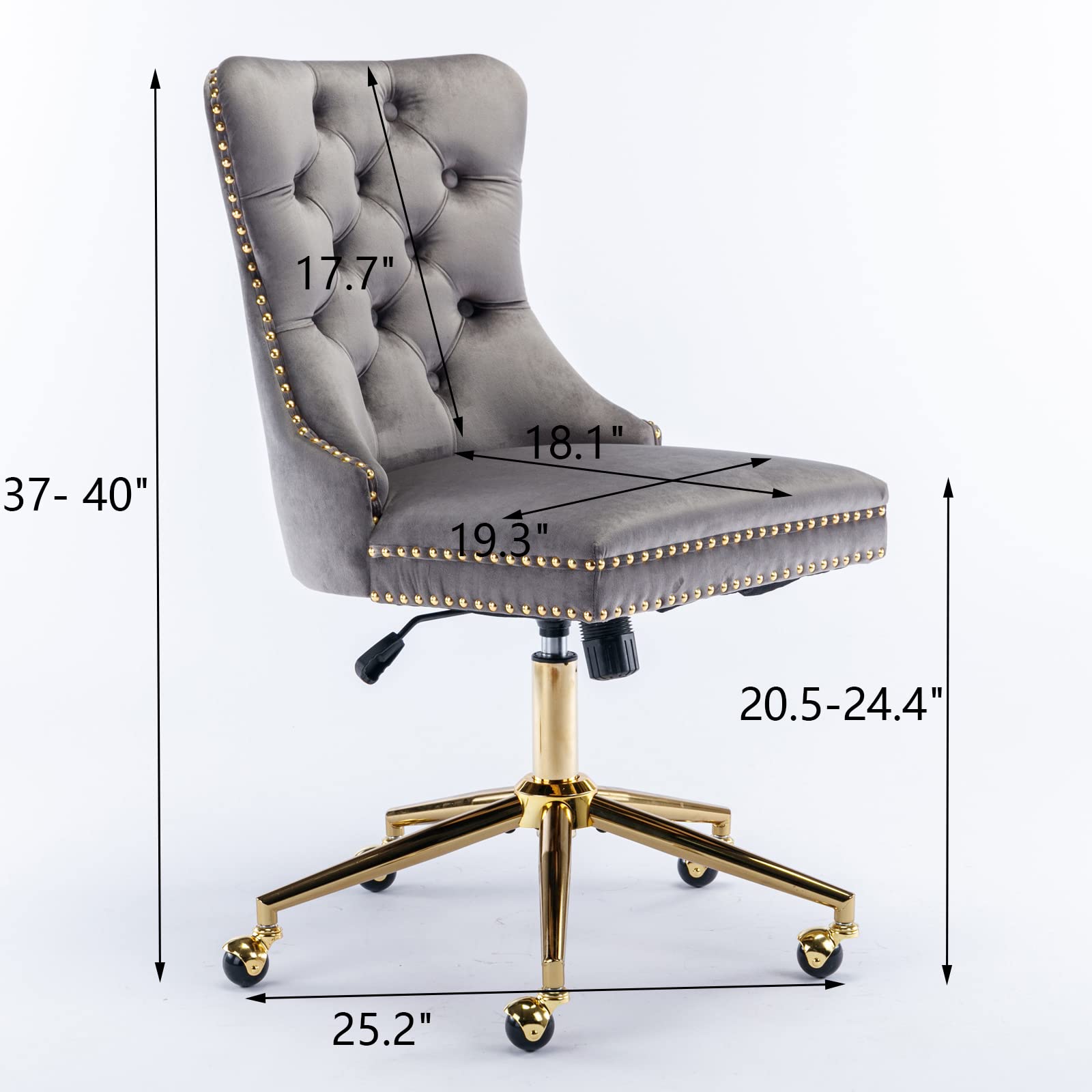 Modern Velvet Upholstered Tufted Button Office Chair - 360° Swivel & 120° Rocking Ergonomic Computer Desk Chair, Armless Task Chair for Home Office, Vanity, Gaming & Study - Gray