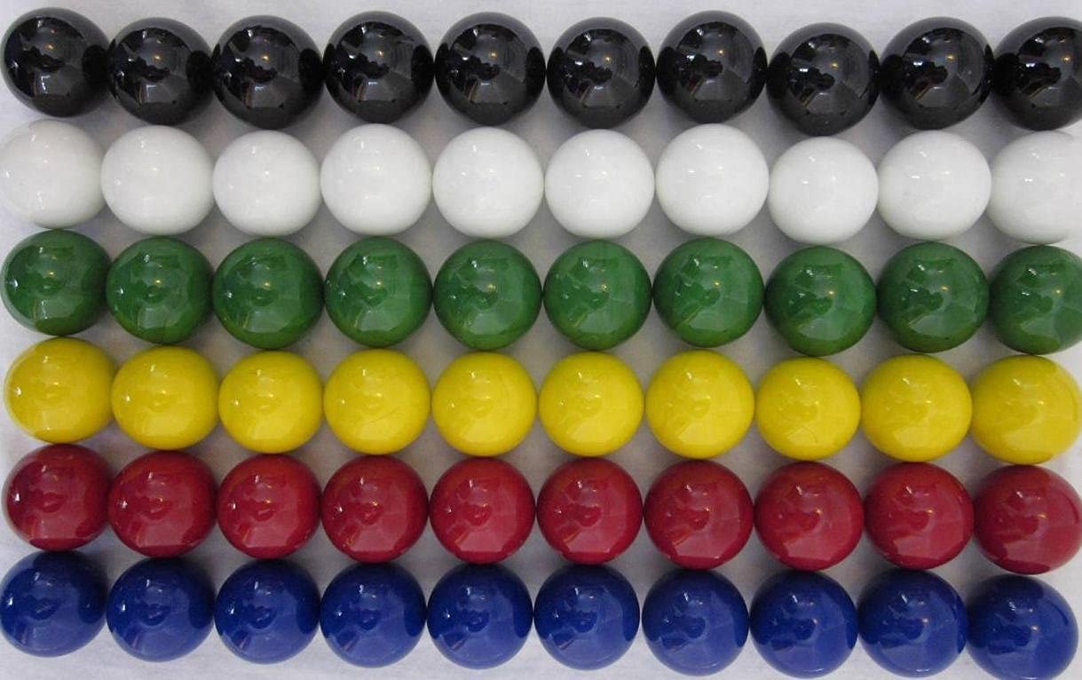 60 Large 1-Inch (25mm) Replacement Glass Marbles for Chinese Checkers, Aggravation, Wahoo & Board Games - 10 Each in Red, Blue, Yellow, White, Green, Black - Perfect for Family Game Nights & Classic Marble Games
