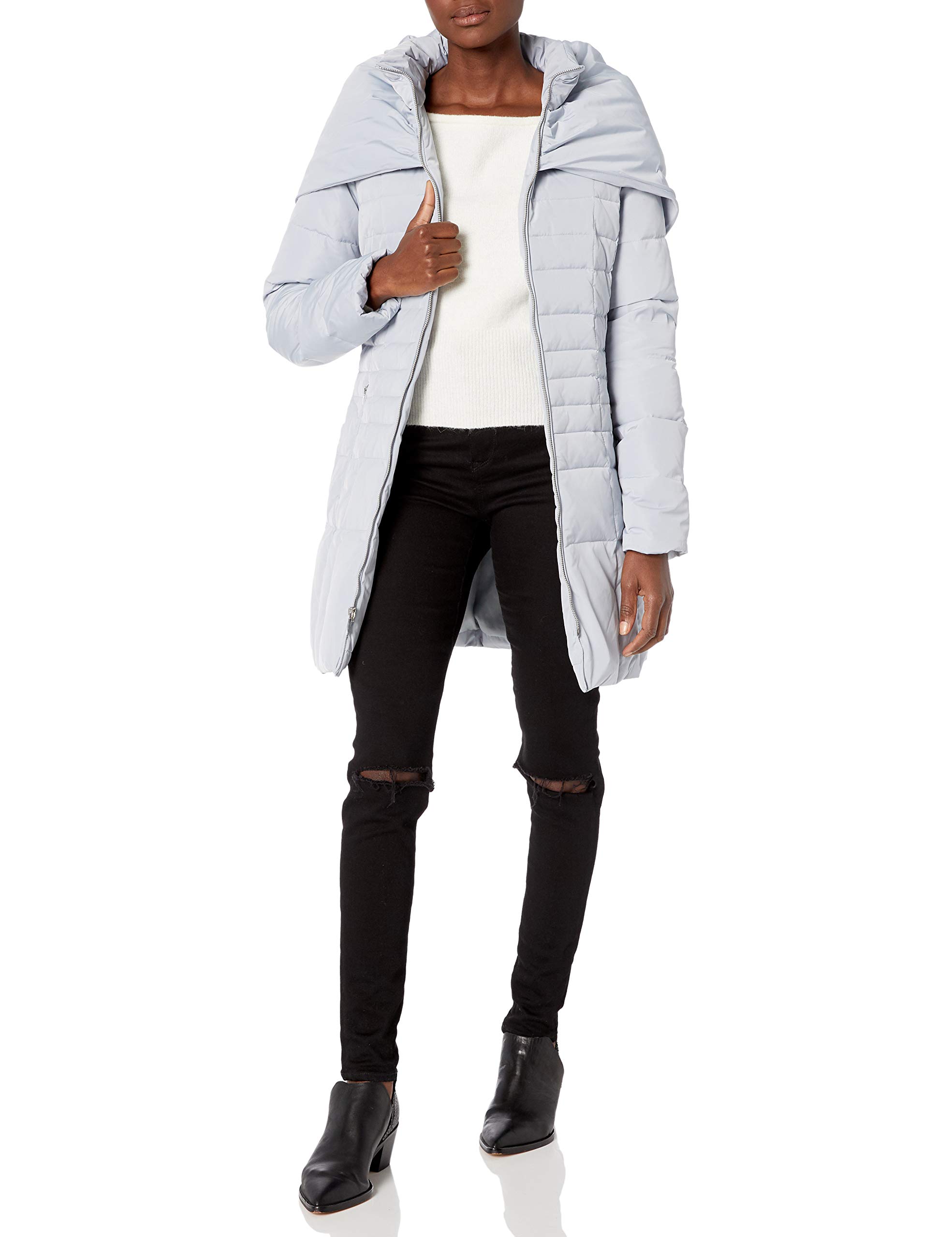 Cole Haan Women's Shawl Collar Taffeta Down Coat - Lightweight Winter Jacket with Hood, Water-Resistant, Warm Puffer Coat for Cold Weather - Perfect for Snowy Days, Commuting & Outdoor Activities
