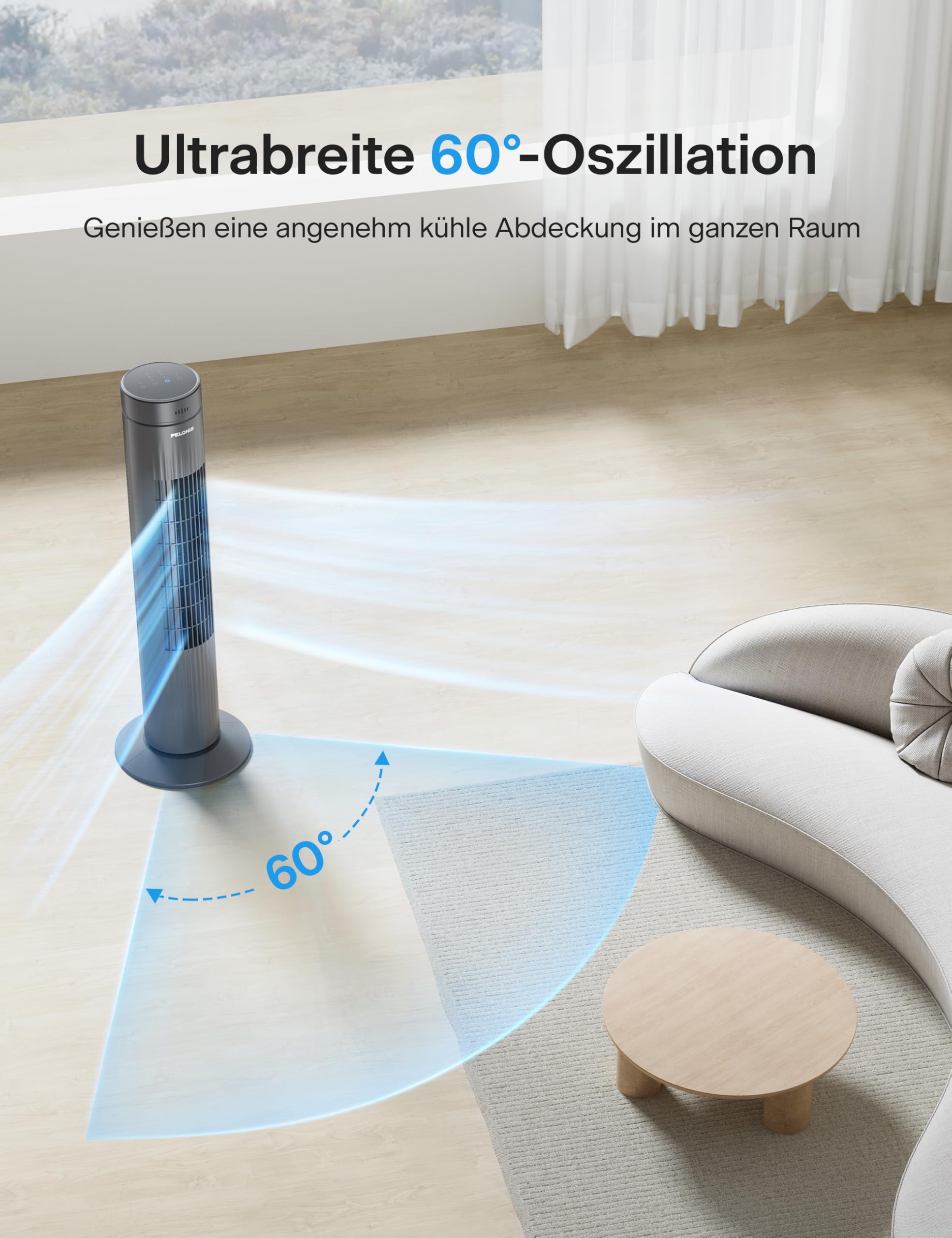 PELONIS Ultra Quiet Tower Fan with Remote Control, 3 Speed Settings, 7-Hour Timer & 3 Modes - Perfect for Bedroom Cooling & Home Office Comfort