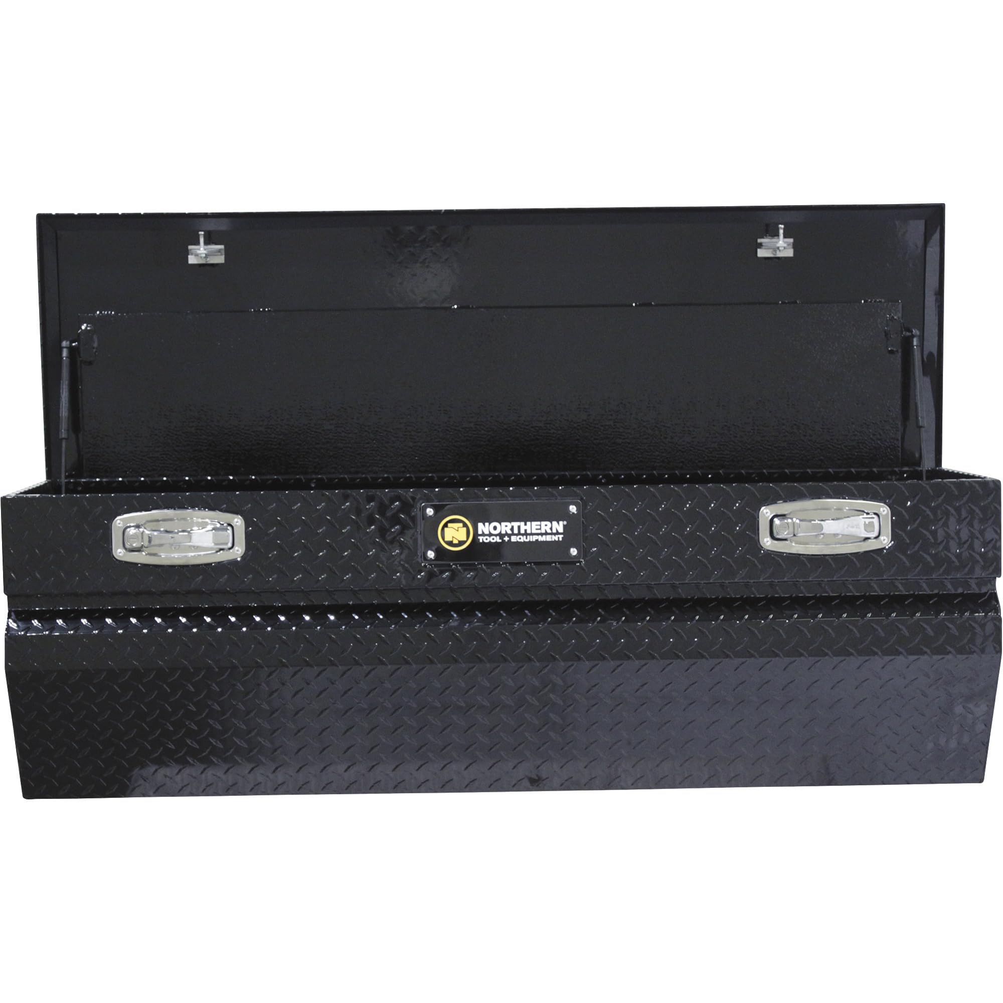 Northern Tool Chest Truck Tool Box - 56in Aluminum Tool Storage with Gloss Black Finish, Pull Handle Latches (56
