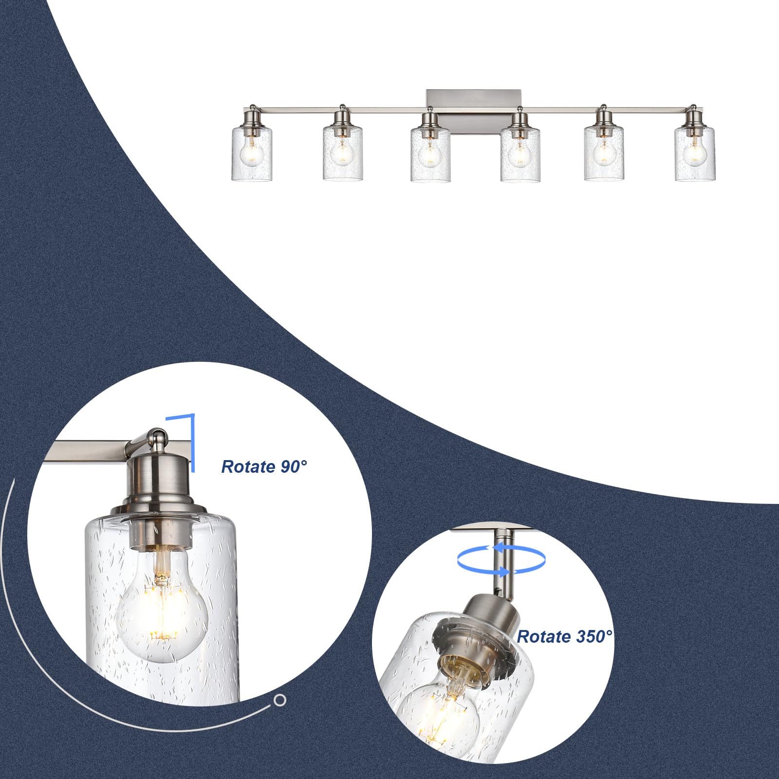 6-Light Flexible Track Lighting Kit - Brushed Nickel Flush Mount Ceiling Spotlights with Seeded Glass | Modern Track Light Fixtures for Kitchen, Bedroom & Bathroom Vanity | Perfect for Ambient Lighting in Living Rooms, Dining Areas and Retail Spaces