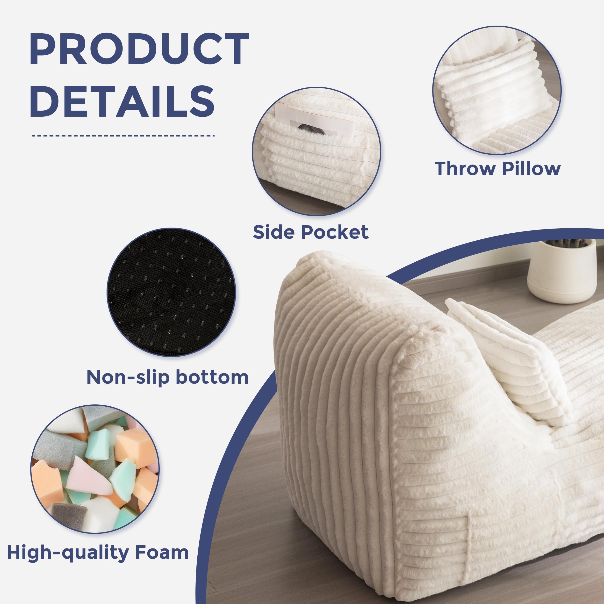 MAXYOYO Chaise Lounge with Pillow - Ergonomic Velvet Fabric Floor Sofa Chair for Bedroom & Living Room | Comfortable Fainting Couch for Relaxing, Reading & Napping (Beige)
