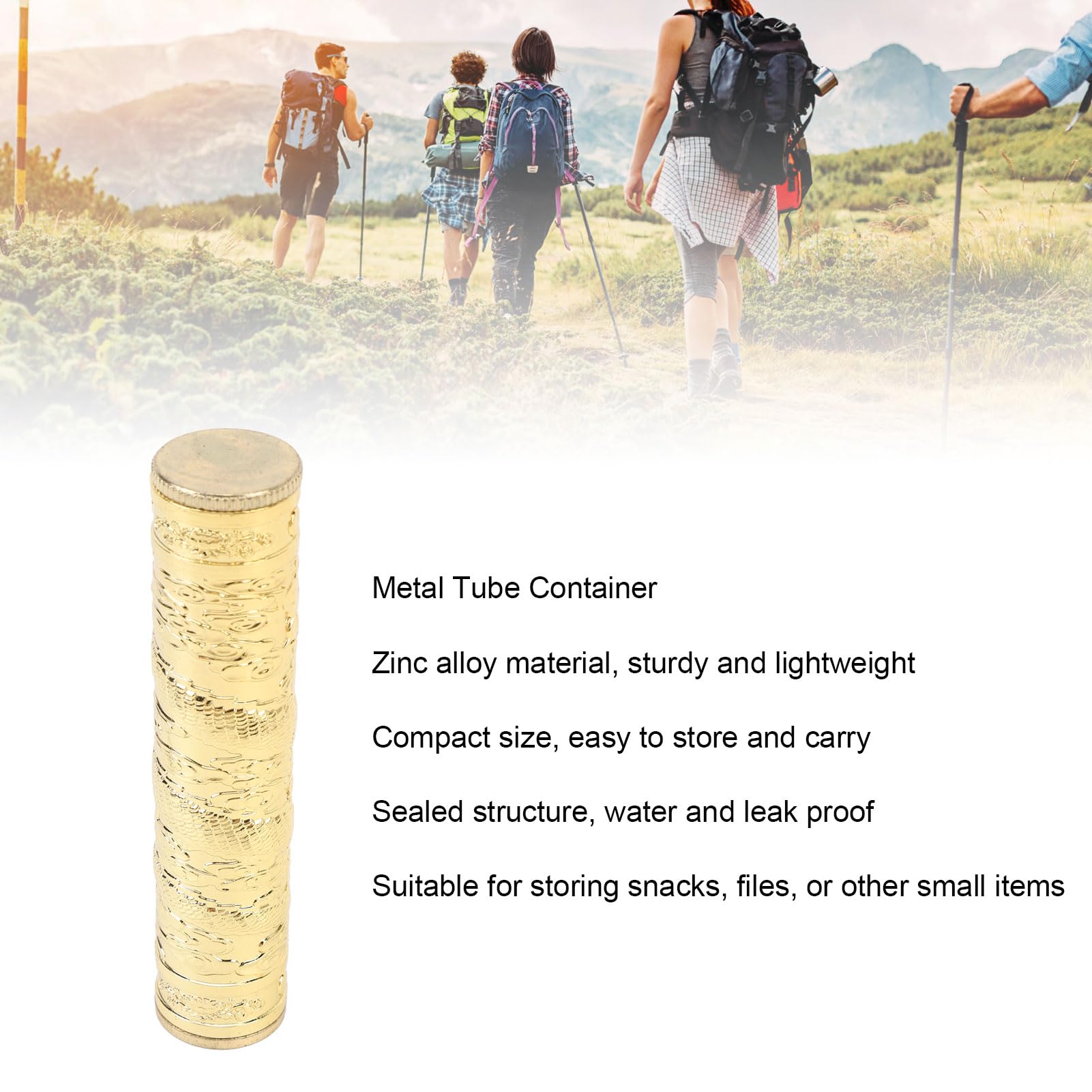 ASixxSix Lightweight Portable Metal Tube Container - Airtight & Waterproof Travel Storage for Snacks, Documents, Small Items | Durable Outdoor Organizer for Camping, Hiking, Beach Trips (Gold)