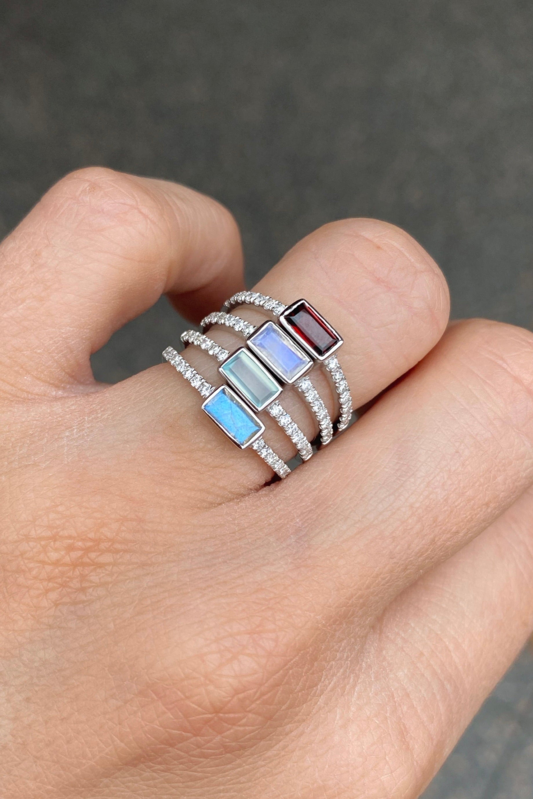 14K White Gold Garnet and Diamond Wedding Band Ring for Women - Elegant Stackable Jewelry for Bridal, Engagement, or Anniversary Gifts