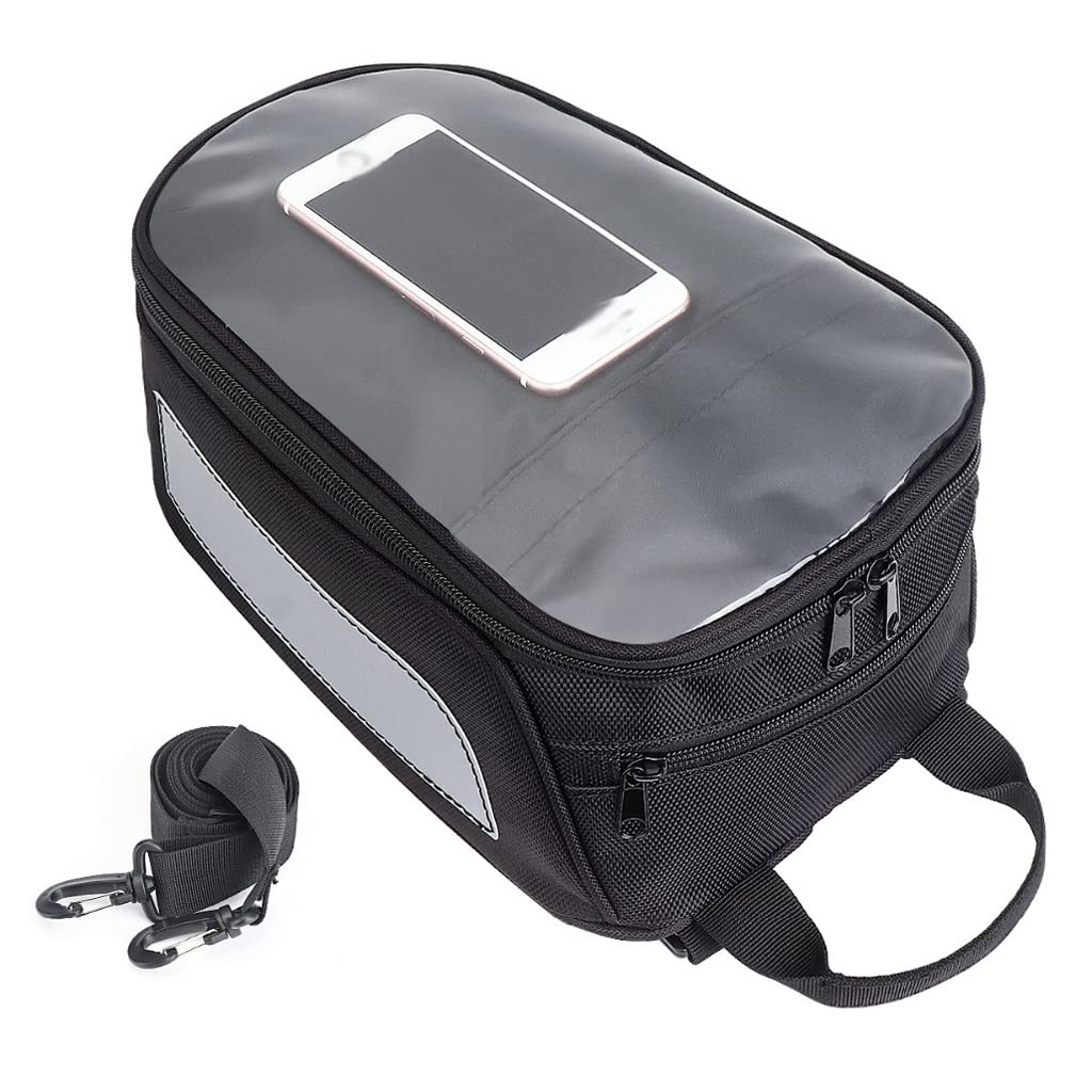 EODNSOFN Magnetic Motorcycle Tank Bag - Waterproof Motorbike Saddlebag with Phone Holder & Storage Pouch - Universal Fit for Harley, Honda, Yamaha (Black) - Perfect for Road Trips, Commuting & Adventure Riding