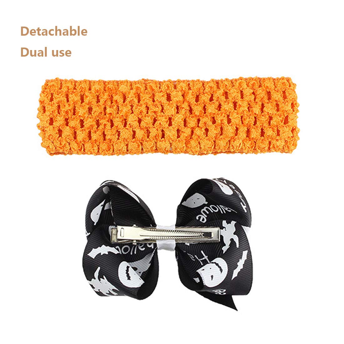 4 Pack Halloween Headbands for Baby Girls - Pumpkin Bowknot Elastic Hair Bands for Toddler, Newborn & Infant - Perfect for Halloween Costumes, Photo Shoots & Party Outfits