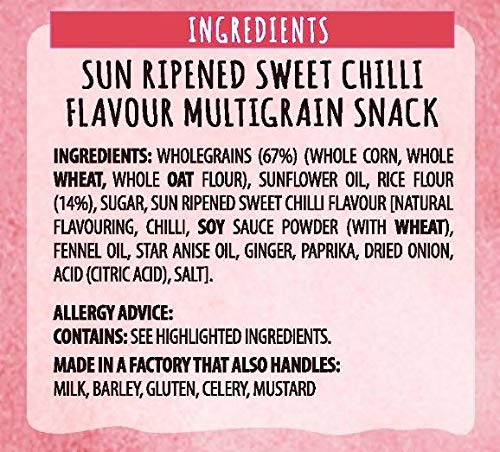 Walkers Sunbites Sweet Chilli Flavor Multigrain Snacks - Pack of 6 (25g Each) - Healthy On-The-Go Snack for Work, School & Outdoor Activities