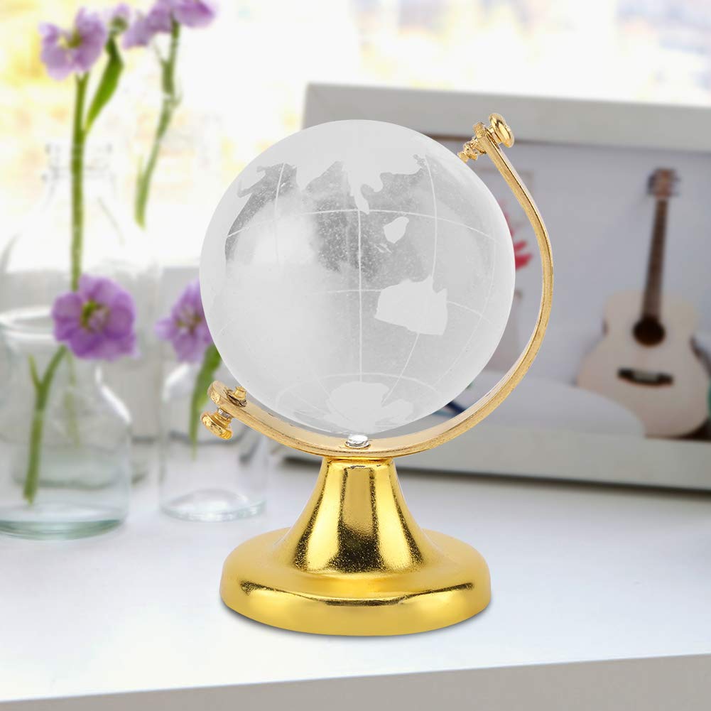 3D Crystal World Globe Ball - Mini Glass Desk Sphere with Clear World Map, Home & Office Decoration, Creative Birthday/Wedding/Memorial Gift, Gold Desktop Ornament - Perfect for Gifting, Travel Enthusiasts & Geography Lovers
