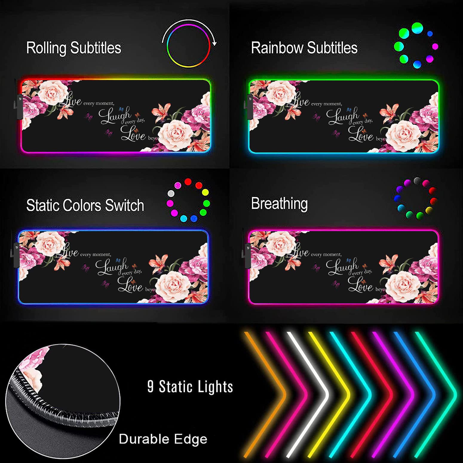 RGB Gaming Mouse Pad with LED Lights - Large Non-Slip Desk Mat for Keyboard & Mouse - Perfect for PC Gaming, Office Work & Streaming Setups - Waterproof & Durable Surface for Enhanced Gaming Experience